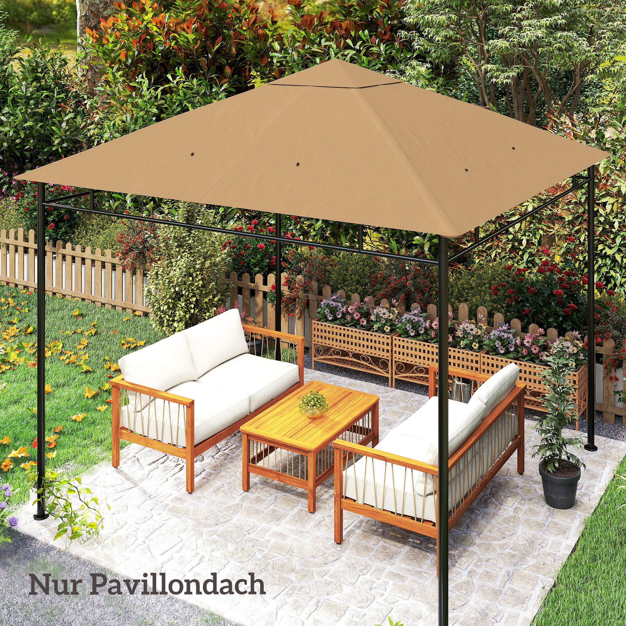 Ersatzdach für Gartenpavillon, Polyester, 2,98 x 2,95 m, Beige