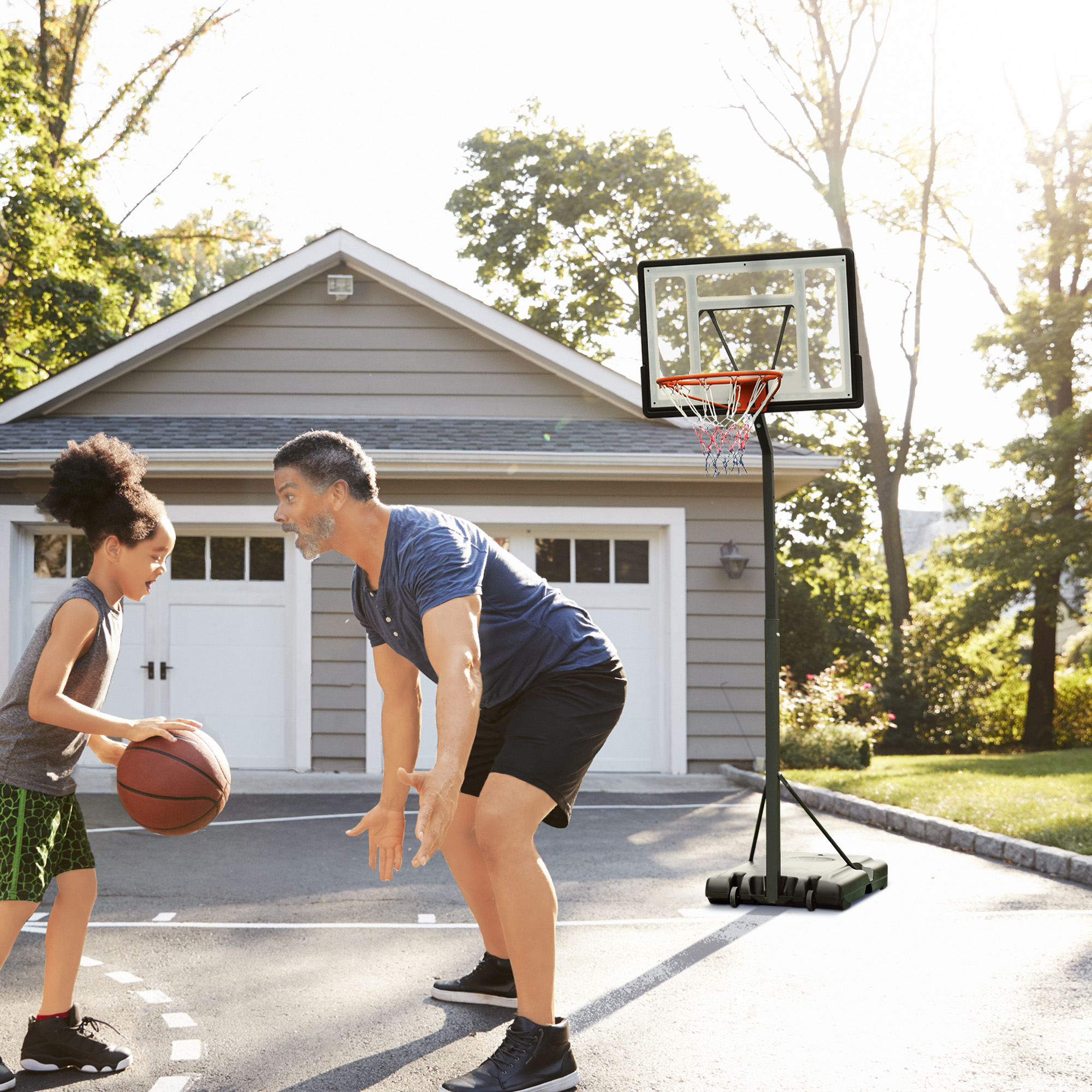 Basketballkorb Outdoor mit Ständer, 255-305cm Höhenverstellbar Basketballständer mit Rollen, Basketball-Backboard Ständer, Basketballanlage, Stahl