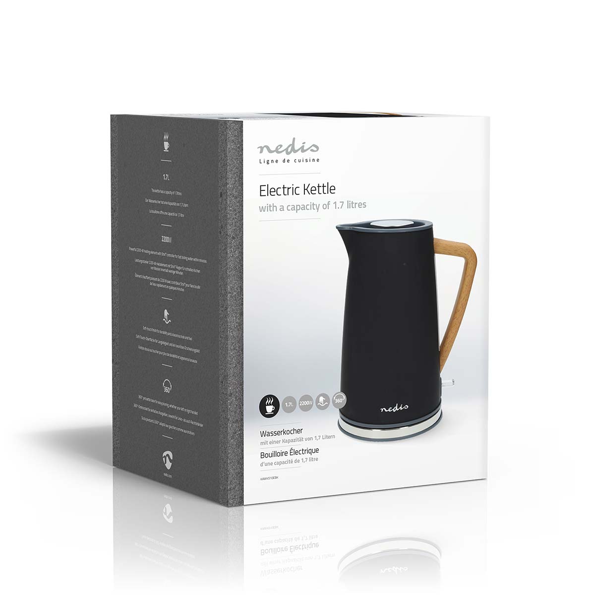 Wasserkocher | 1.7 l | Soft-Touch | schwarz | Um 360 Grad drehbar | Verdecktes Heizelement | Strix Controller | Boil-dry protection