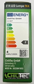 LED Kerzenlampe E14 "Filament K4", 3000k, 400lm, 230V/4W, warmweiß