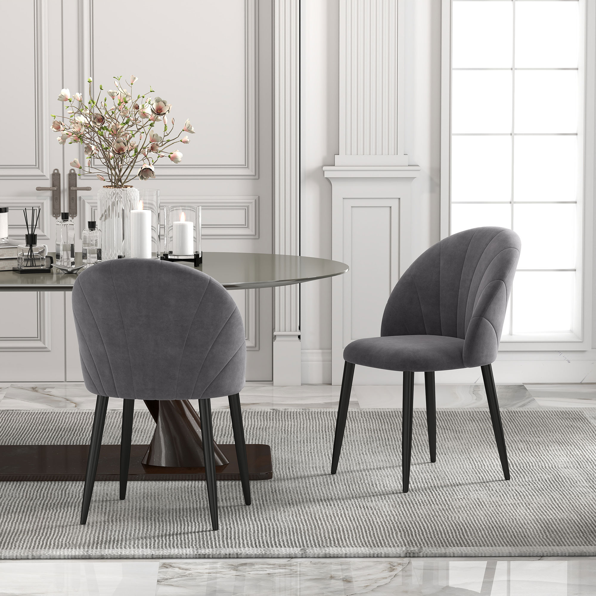 2er-Set Esszimmerstühle Akzentstühle Küchenstühle, Retrodesign, Samtoptik, 52 cm x 54 cm x 79 cm, Grau