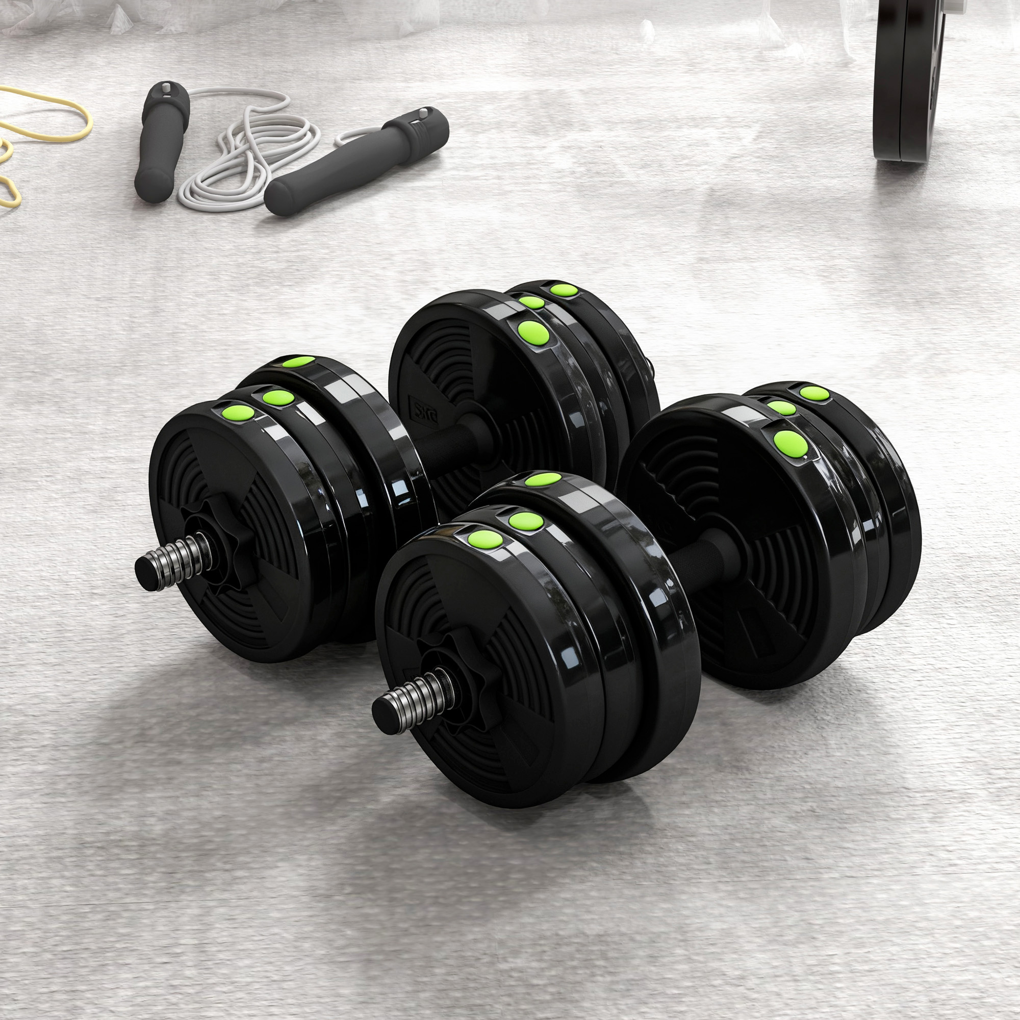 2-in-1 Hantel-Set, Lang- & Kurzhantel, 20 kg, rutschfest, bodenschonend, Schwarz/Grün