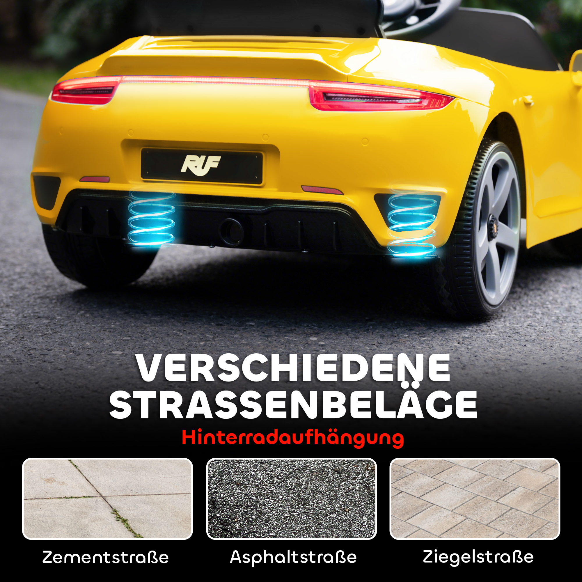 Elektrisches Aufsitzauto für Kinder, fernsteuerbar, Musik, Hupe, USB, Sicherheitsgurt, für 3-5 Jahre, Gelb