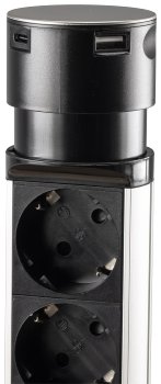 Schreibtisch-Einbausteckdose, rund Mini, versenkbar, Edelstahl, 3x Steckd,USB A+C