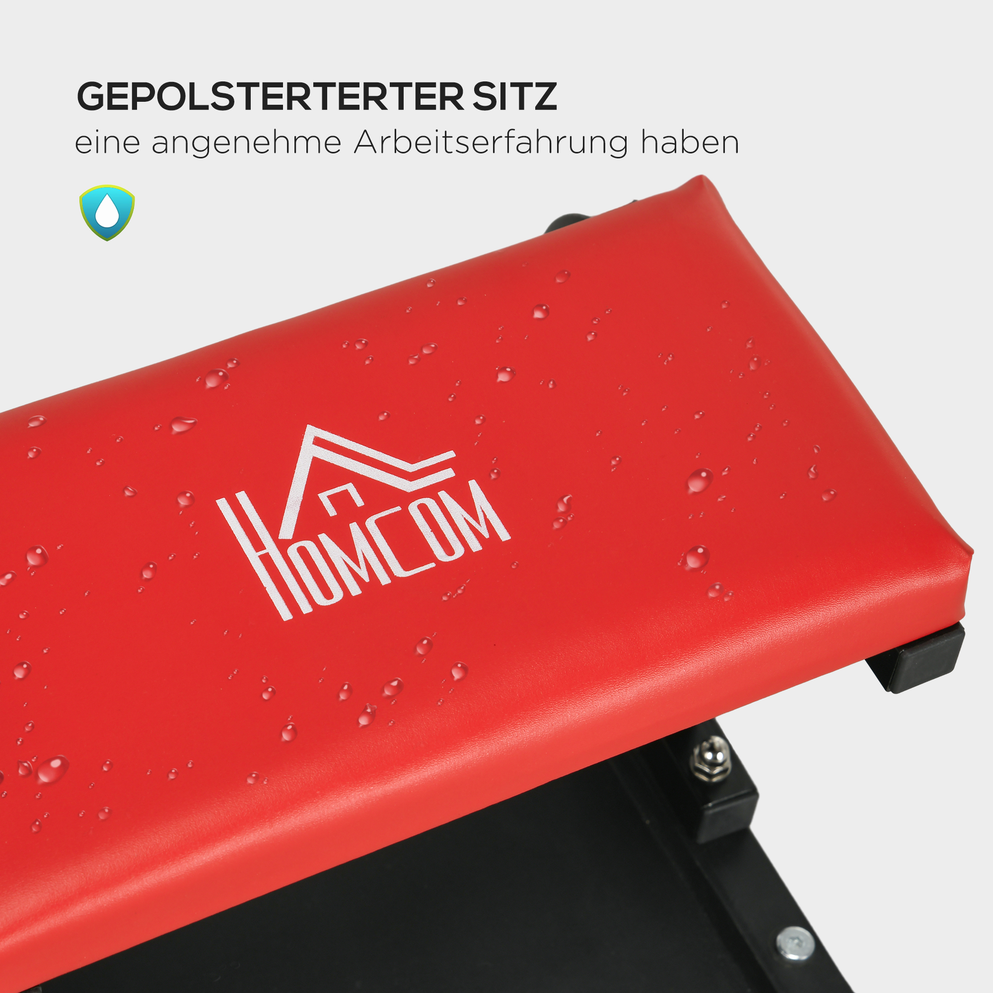 Werkstatthocker, robust & komfortabel, 38x35x37cm, Rot/Schwarz
