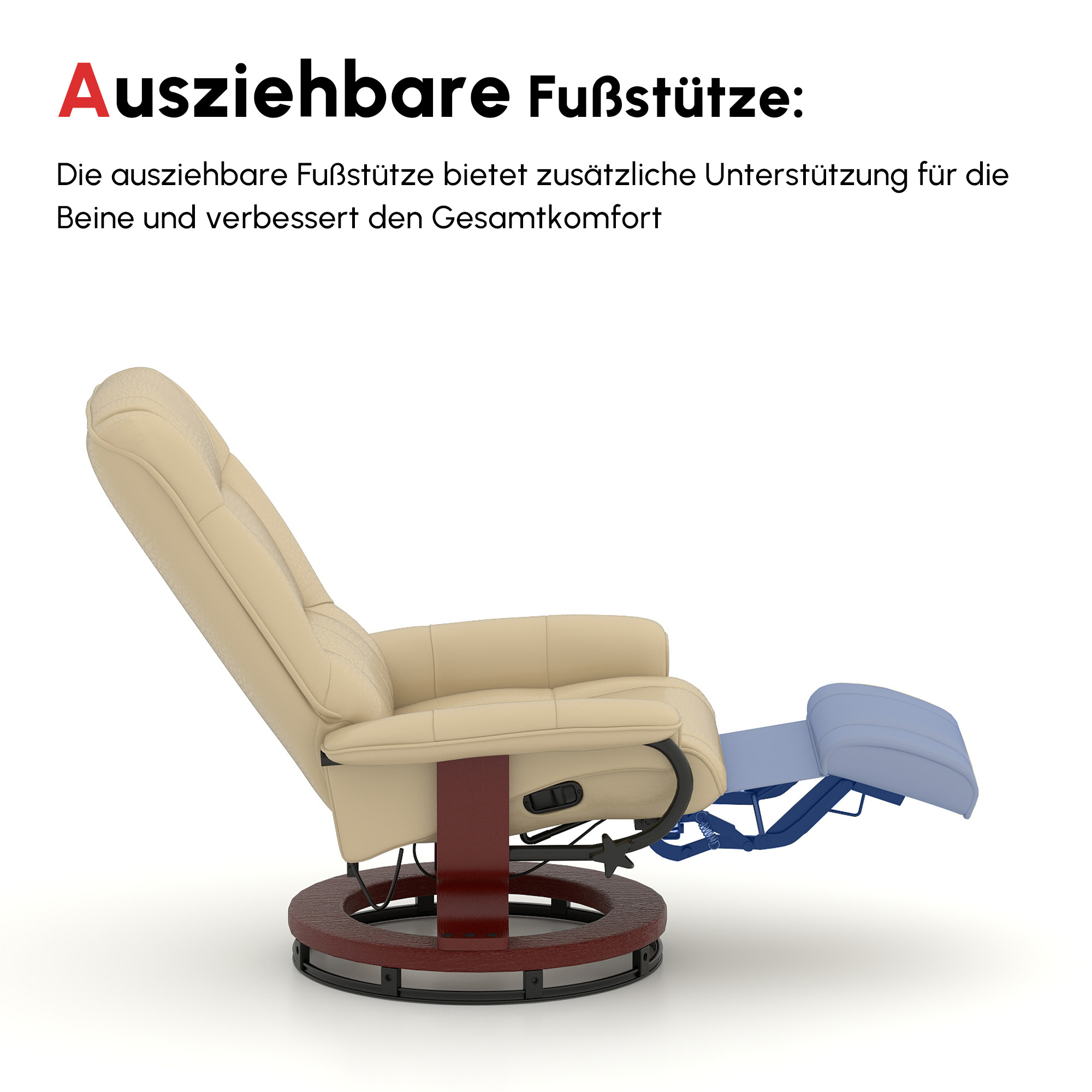 Relaxsessel, verstellbar, Liegefunktion, bis 120 kg, Kunstleder, 78 x 87 x 100 cm, Creme