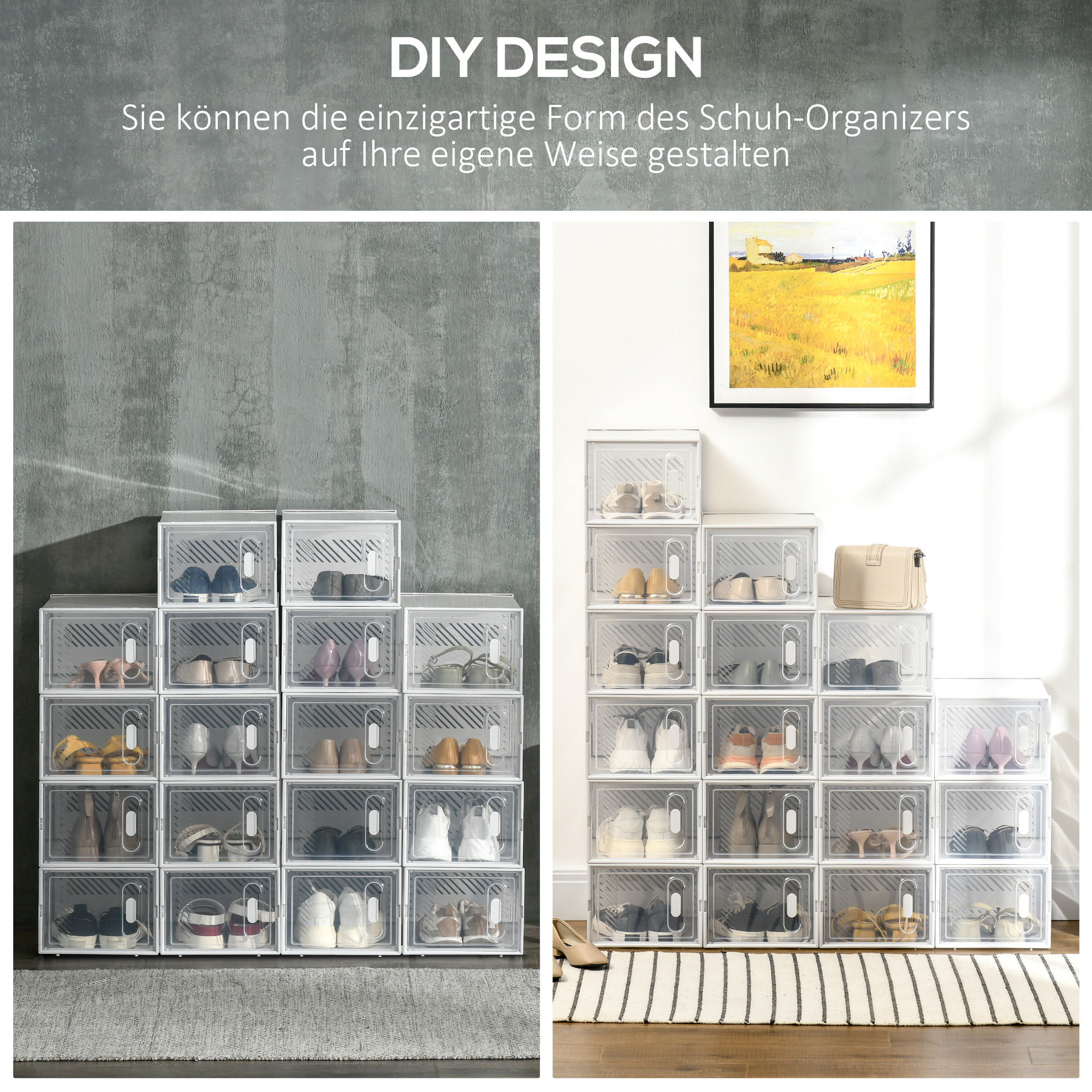 Modulares Regalsystem mit 18 Fächern, Steckregal, 25 cm x 35 cm x 19 cm, Transparent