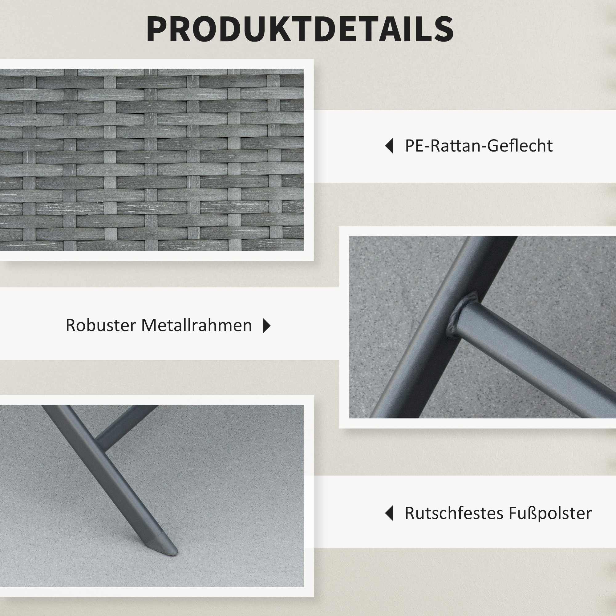 Polyrattan Bistroset für 2 Personen Sitzgruppe Rattan Gartenmöbel Set Garnitur Grau