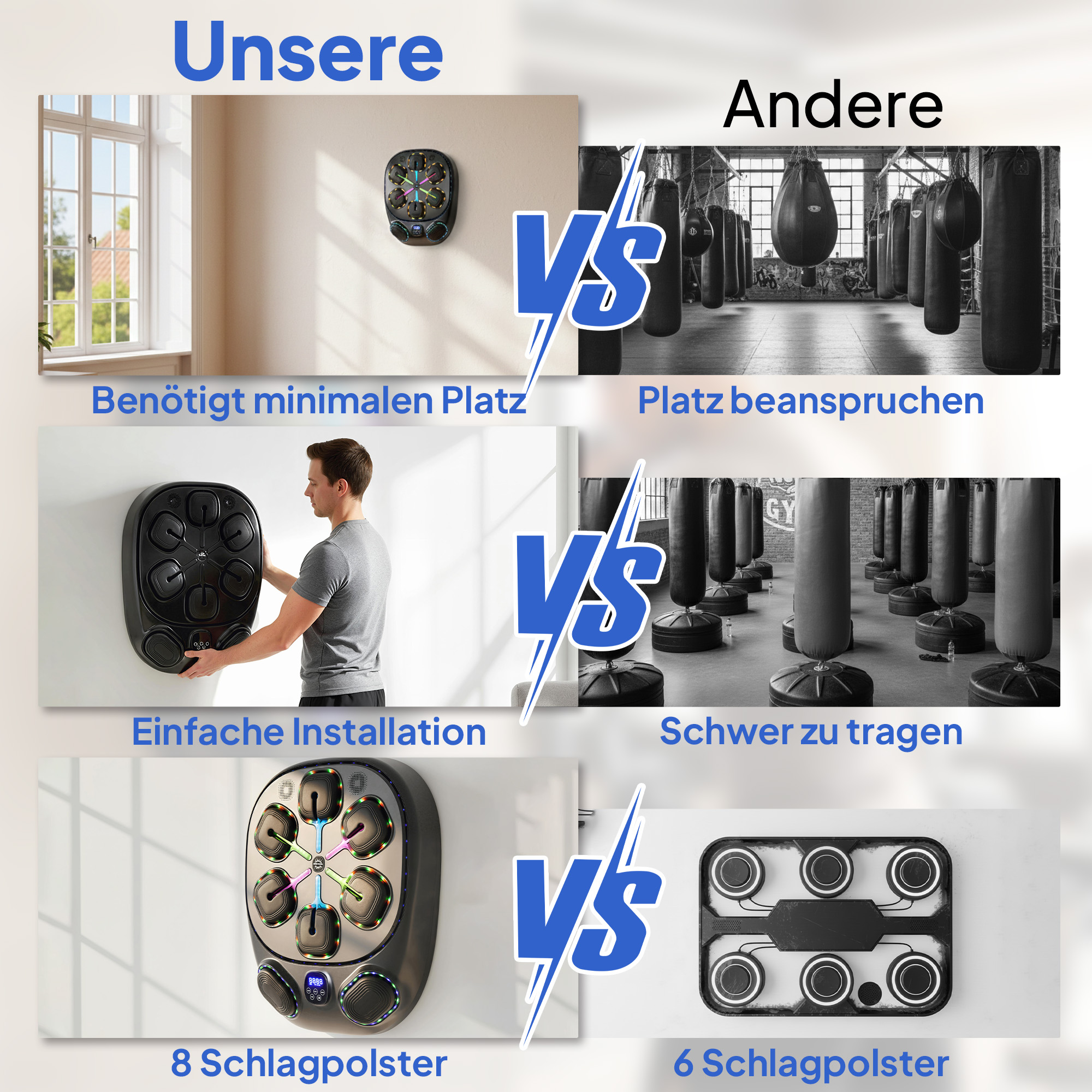 Music Boxing Machine, elektronische LED Boxmaschine mit Doppel Schlagzonen Bluetooth Handschuhen 9 Geschwindigkeit