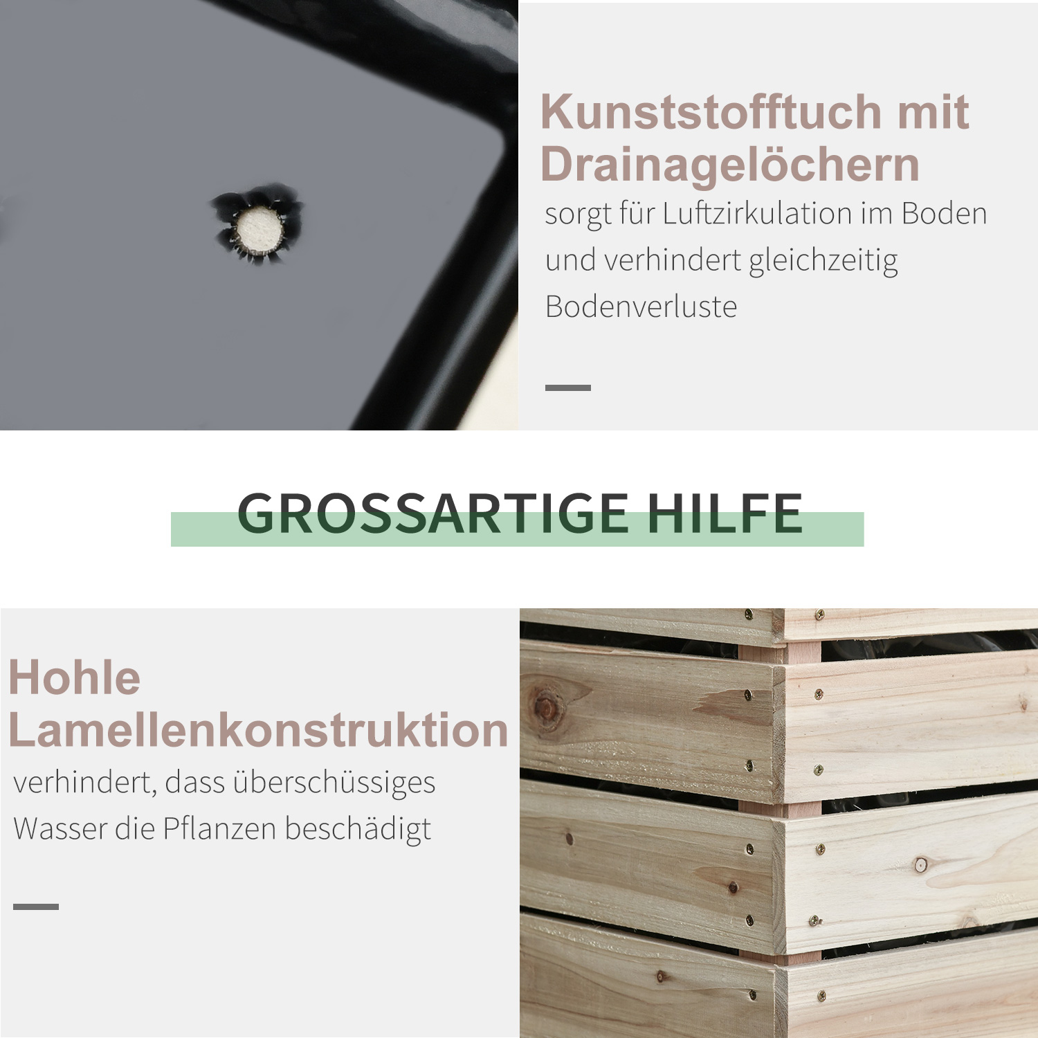 Hochbeet Blumenkasten Pflanzenkasten, wetterbeständig, Massivholz, 50 cm x 30 cm x 60 cm, Natur