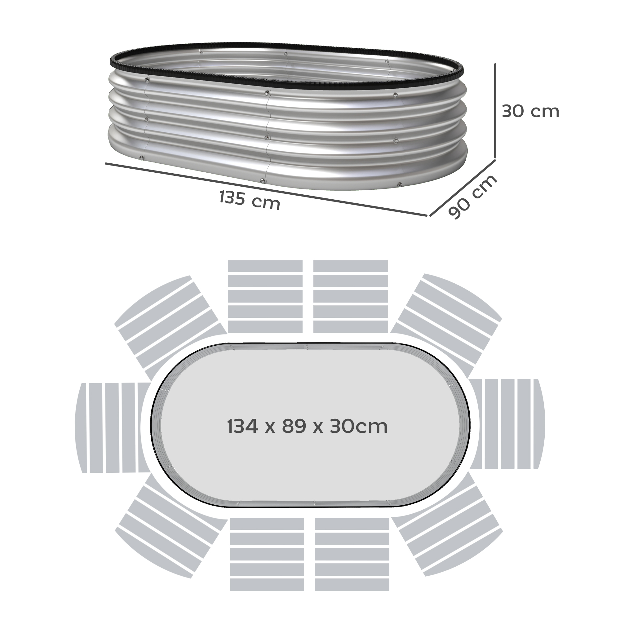 Hochbeet Metall 2er Set 135 x 90 x 30cm Oval Hochbeete mit Gummistreifen
