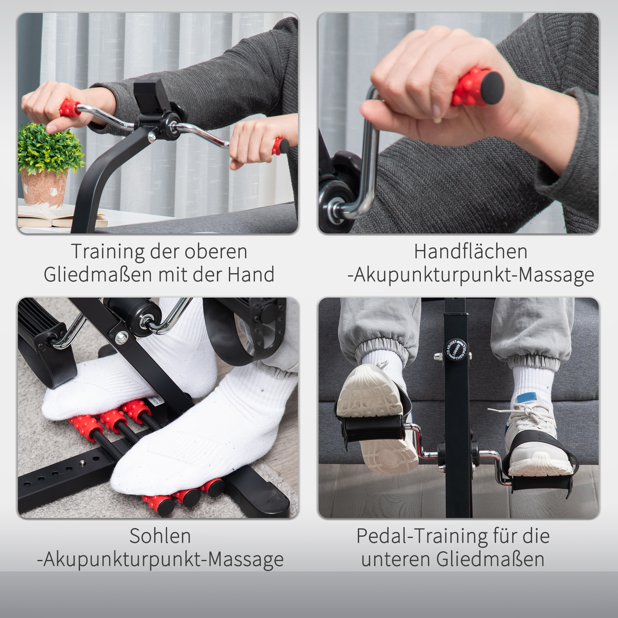 Pedaltrainer für Senioren Höhen- und Längenverstellbar Mini Heimtrainer mit Griff LCD Display Befestigungsband