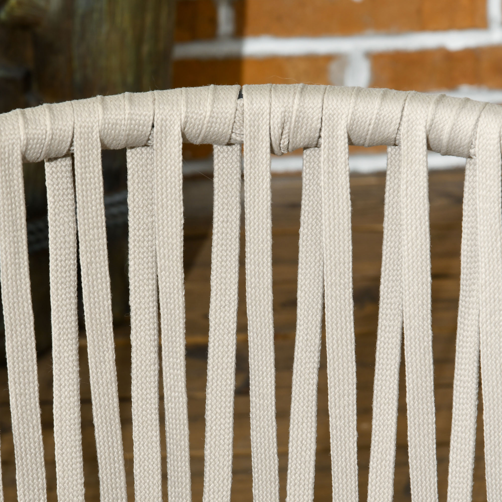 Terrassenstuhl 2er-Set, Boho-Stil, bequeme Sitzschale, Sitzauflagen, waschbarer Bezug, Metallrahmen, Beige