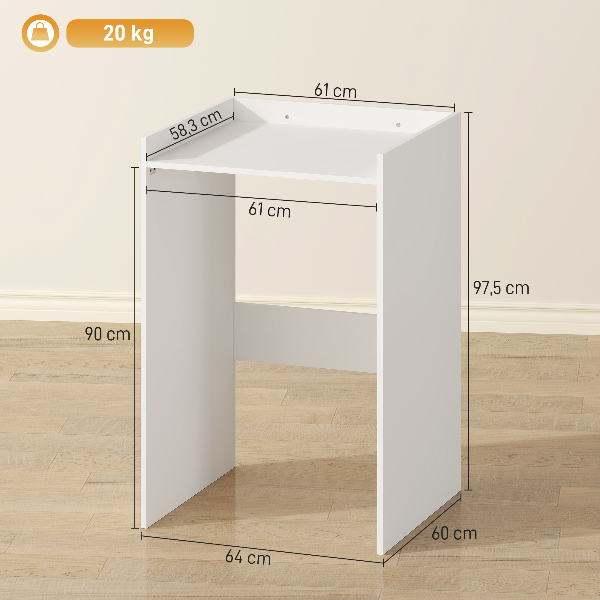 Badezimmerschrank Nischenschrank mit offen Regal, Badschrank für Badezimmer, kleine Räume, 64 x 60 x 97,5 cm, Weiß