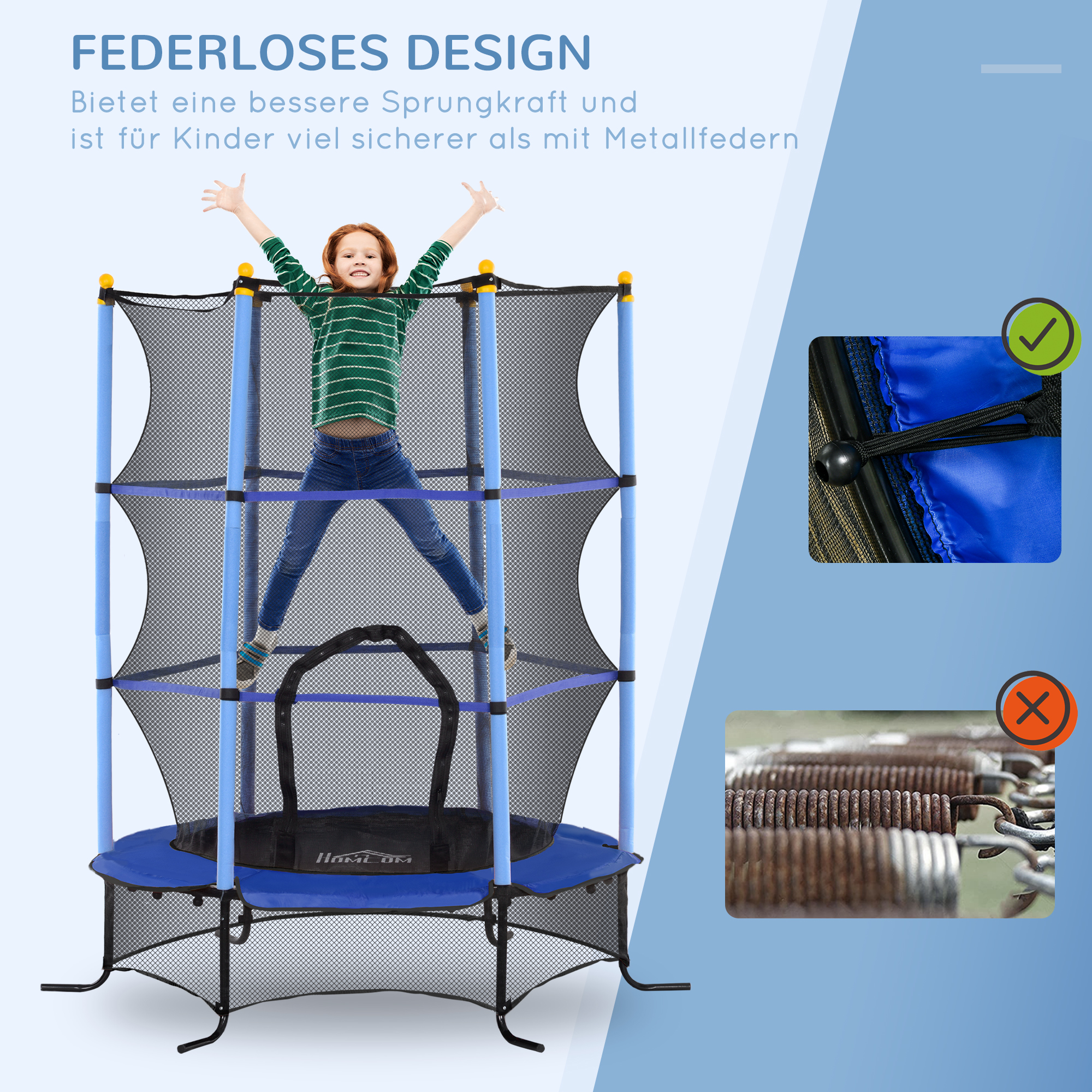 Trampolin für Kinder, Ø163 cm, mit Sicherheitsnetz, In- und Outdoor, Belastung bis 50 kg, Stahl, Kunststoff, Blau