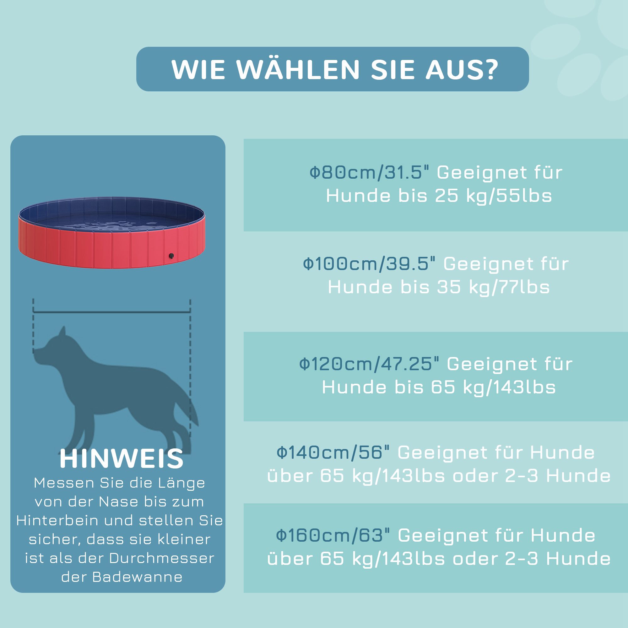 Hundebadewanne faltbar Badewanne Hundepool Plantschbecken Swimmingpool Wasserbecken für Hunde und Katzen Schwimmbecken Kunststoff+Holz Rot Ø160 x 30H cm