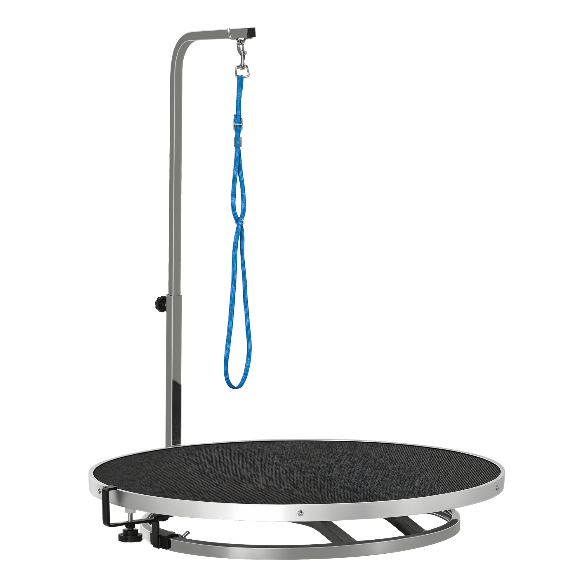 Hund Trimmtisch Tierpflegetisch drehbar trocknen Tabelle mit verstellbaren Arm rutschfeste Tischplatte Verriegelungssystem Aluminium-Legierung Rand Edelstahl Rahmen Sicherheit Leine Ø65x H10