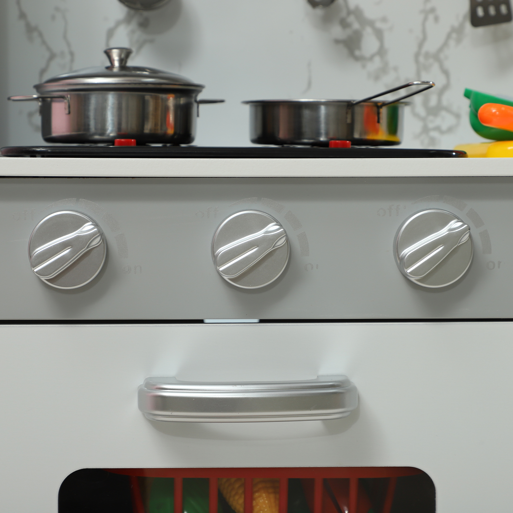 Spielküche mit Herd, Mikrowelle, viel Zubehör, höhenverstellbar, 70,1 x 28 x 90,2/96,1 cm, Weiß