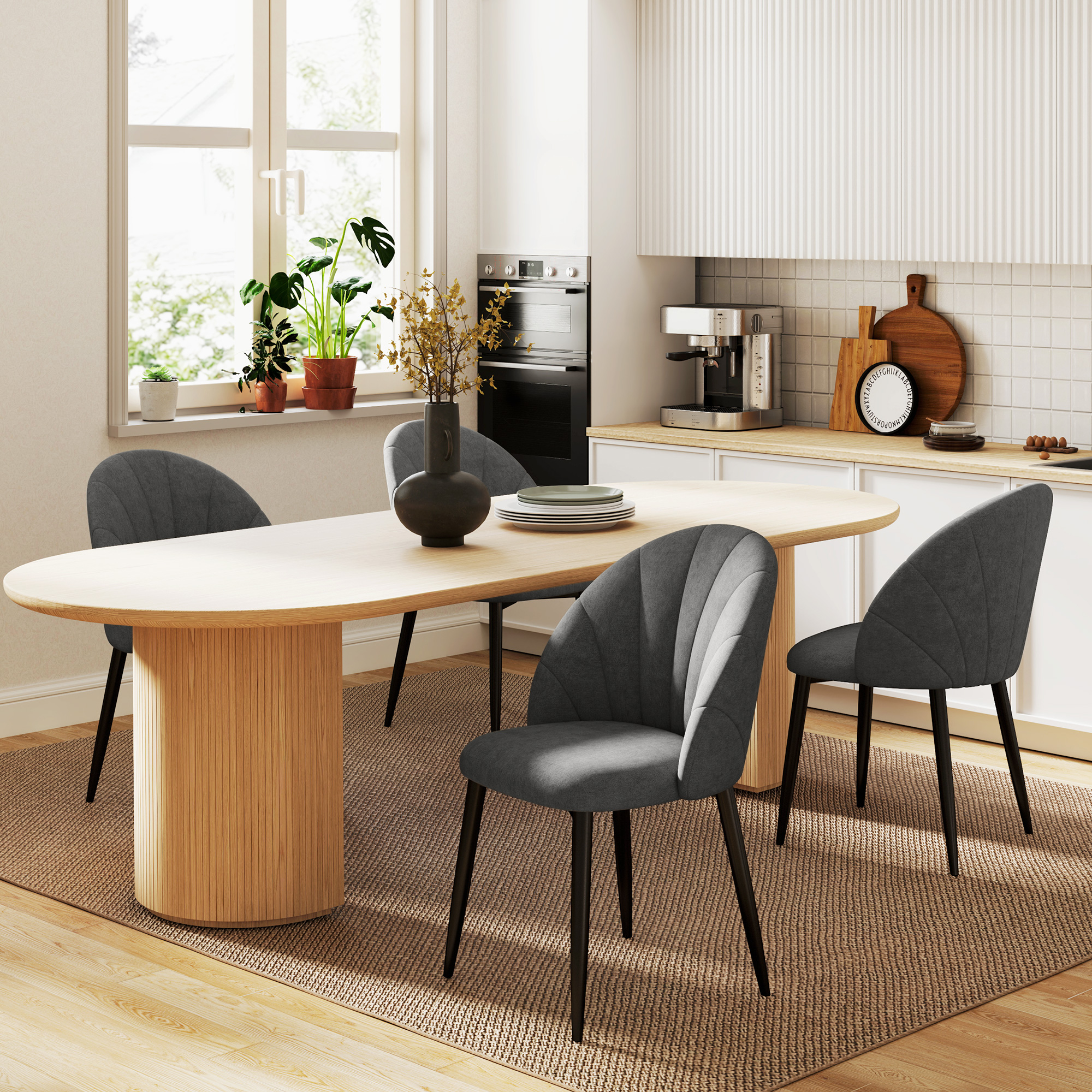 4er-Set Esszimmerstühle, Küchenstühle in Samtoptik, Stahlbeine, armlos, Grau