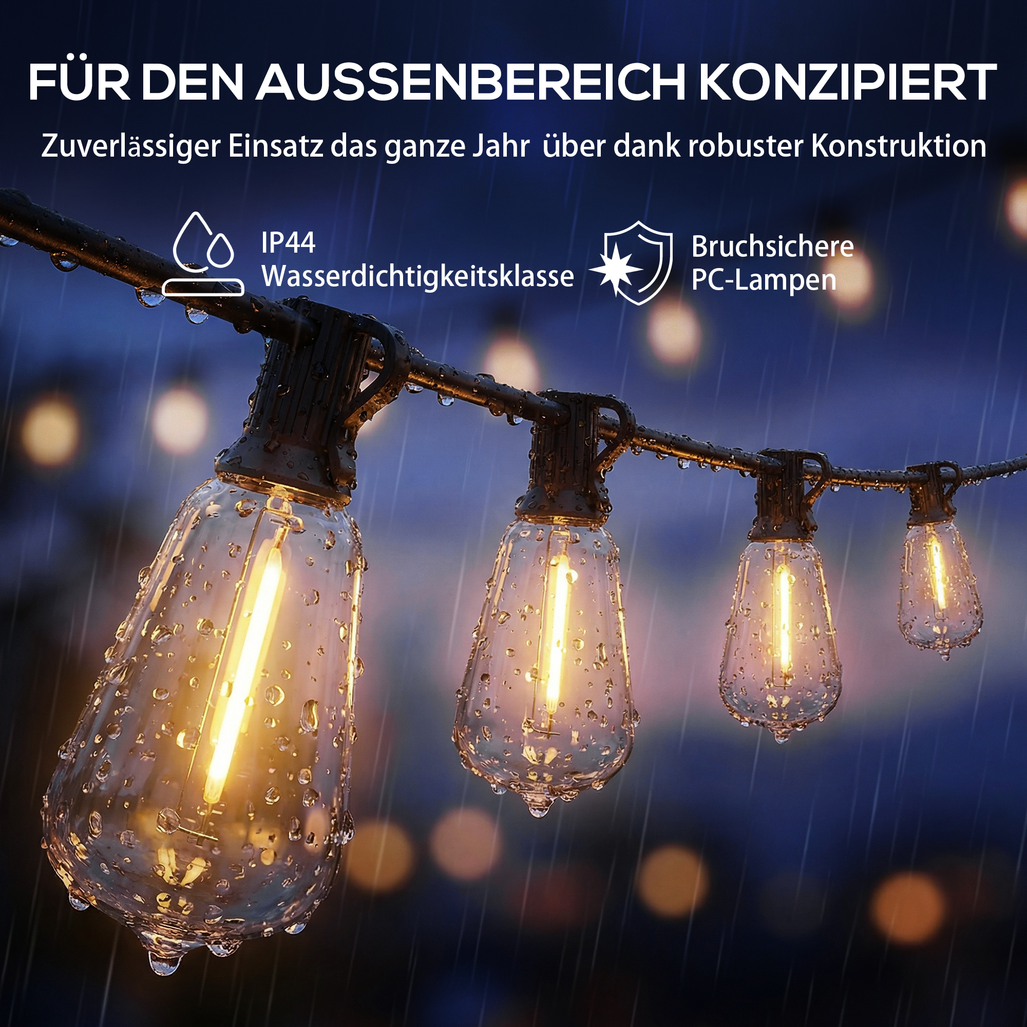 50 LED Vorhanglichter, 18 m verbindbare Lichterkette, IP44 wasserdicht, Innen- und Außendekoration