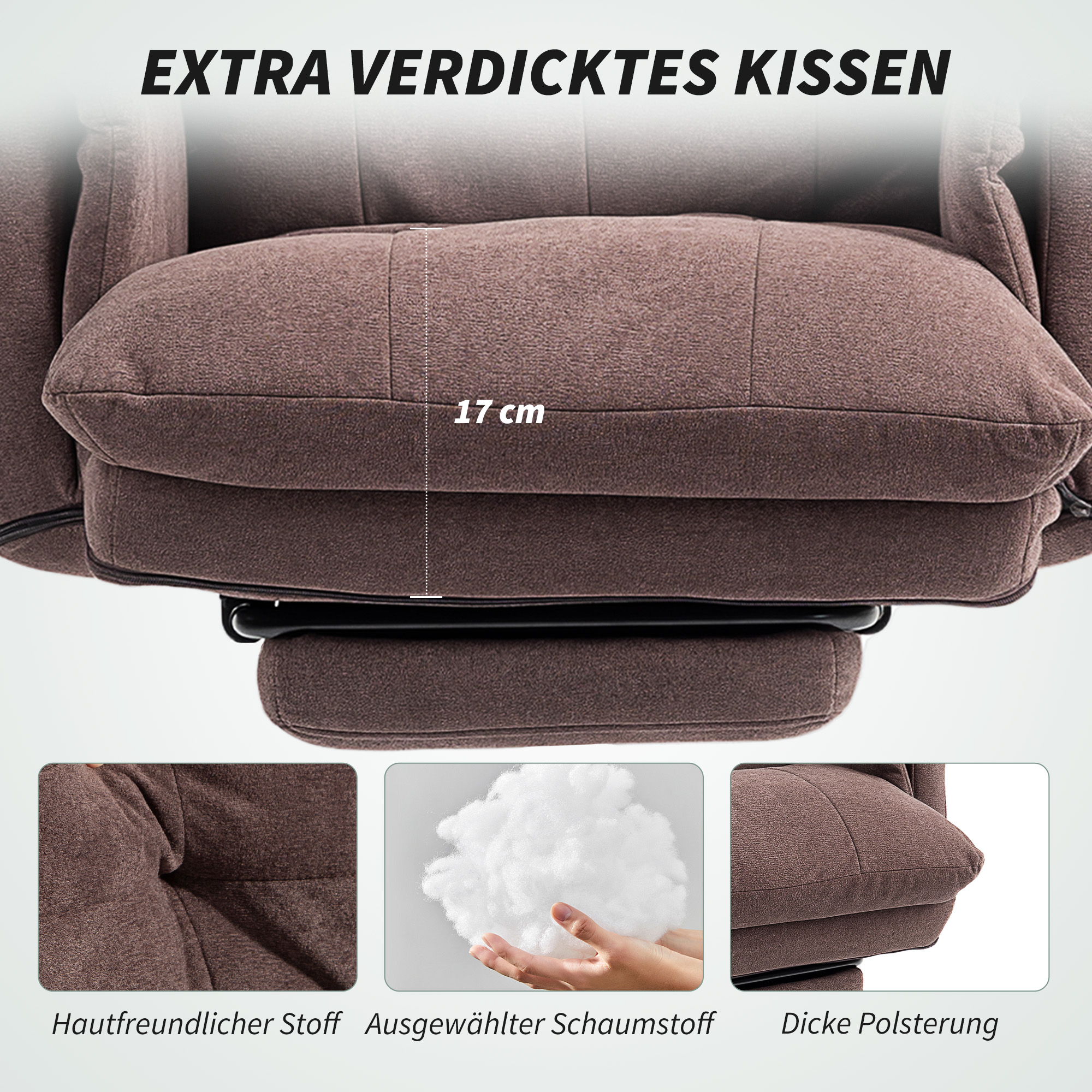 Bürostuhl mit verstellbarer Rückenlehne, rollbarer Polsterstuhl, Polstersessel, höhenverstellbar, Stahl, Braun