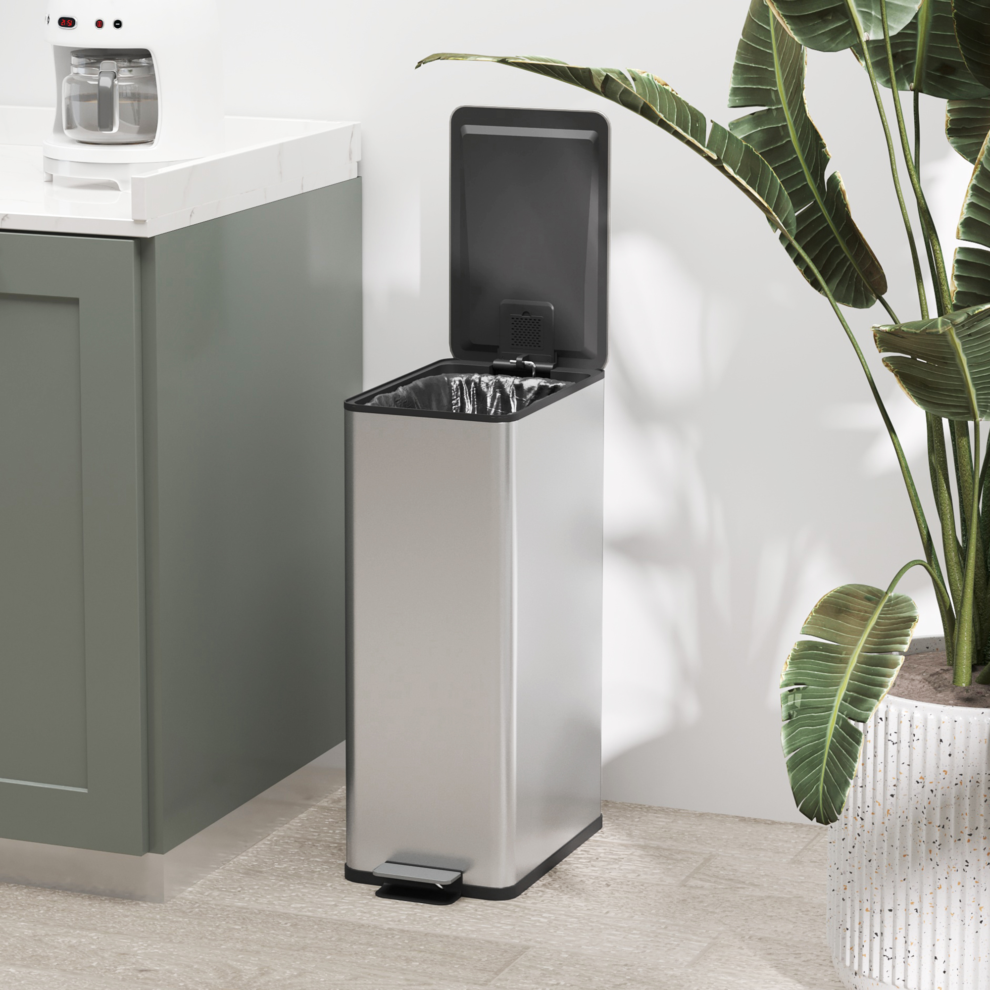 Mülleimer 20L, Soft-Close-Deckel, Deodorant-Fach, Fingerabdrucksicher, Edelstahl, Silber