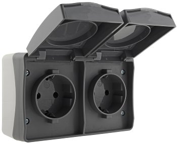 NUQUI Feuchtraum Doppel-Steckdose horiz., IP54, Aufputz, 250V~/ 16A