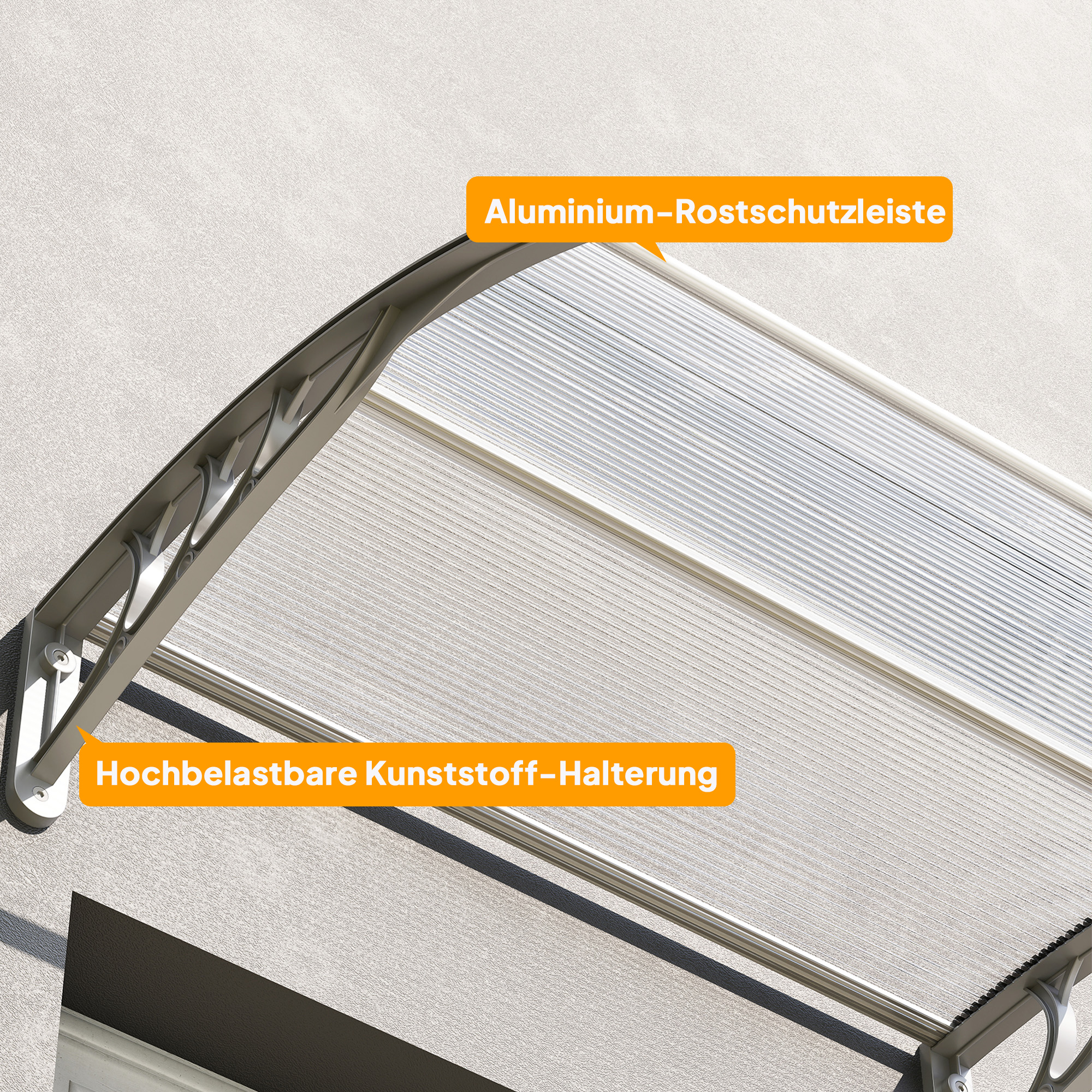 Vordach, Haustürvordach, Überdachung für Eingänge und Fenster, 100L x 75B x 23H cm, Silber