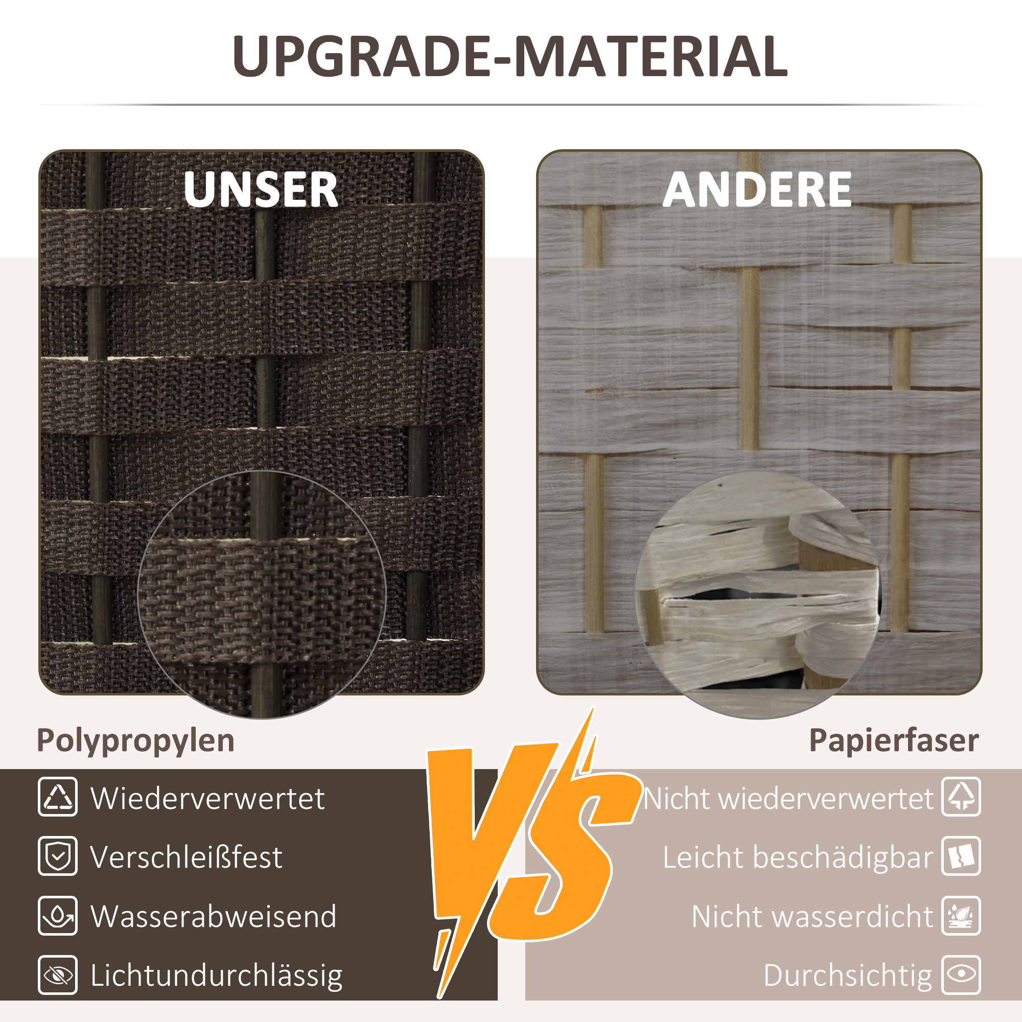 6-teiliger Raumtrenner, Faltbarer Sichtschutz, Sichtschutzwand für Wohnzimmer, Schlafzimmer, Homeoffice, Braun