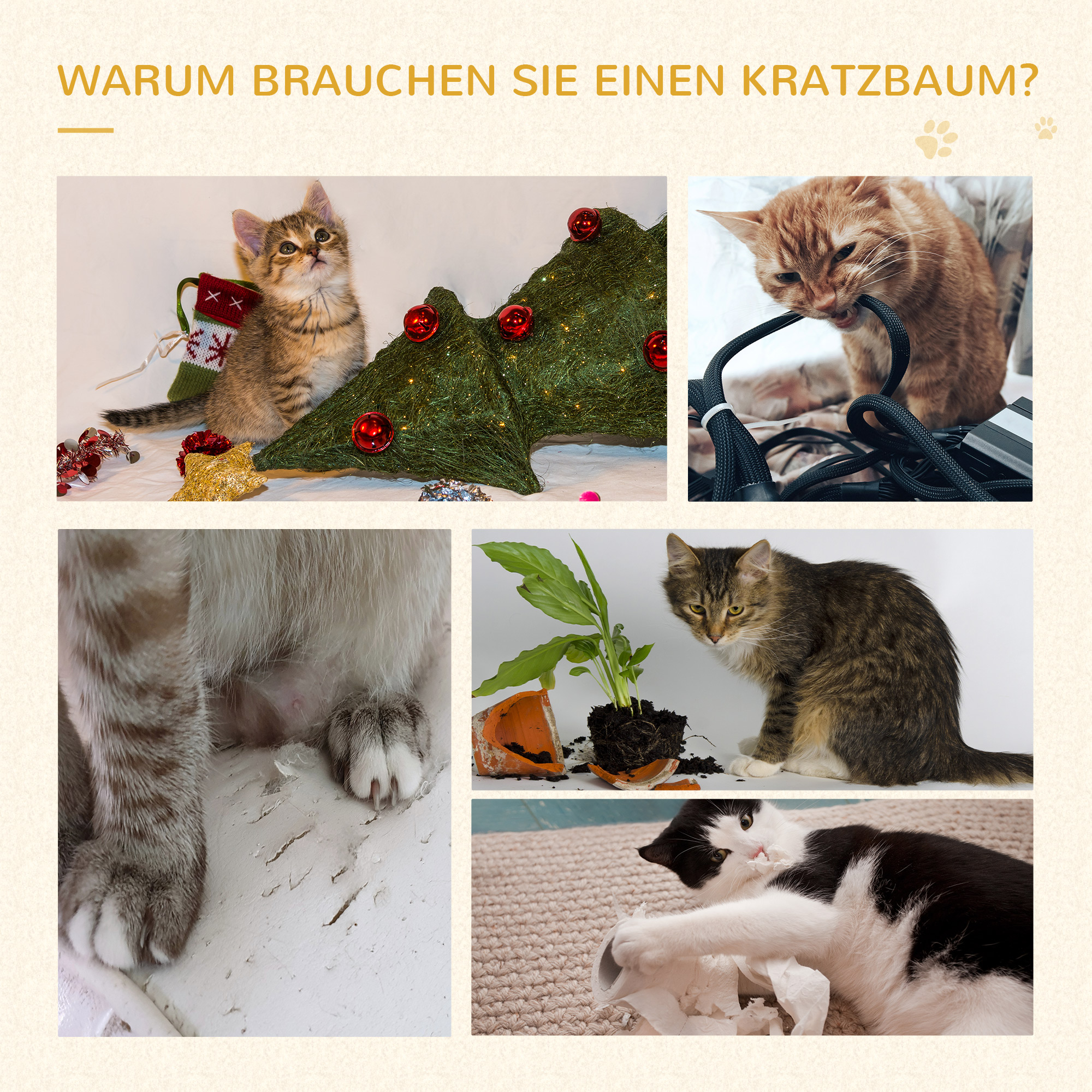 Kletterbaum Katzenbaum Spielbaum Katzenkratzbaum Treppe 5 Schichte Beige Grau 48,5 x 48,5 x 100 cm (LxBxH)