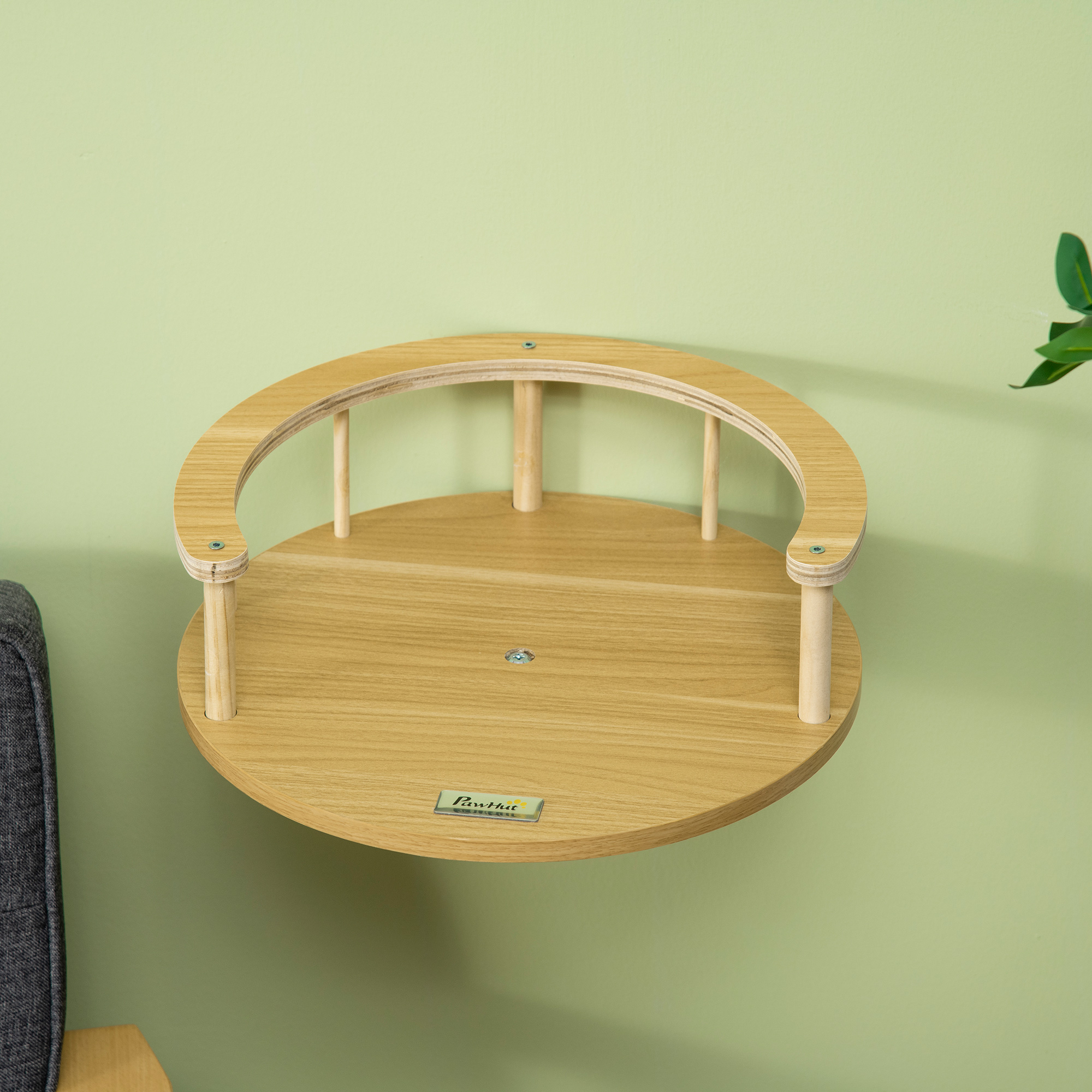 Wandliege, Katzenbett, mit Schutzrand, Liegekissen, für Wandmontage, Eiche+cremeweiß, 34 x 34 x 10,5 cm