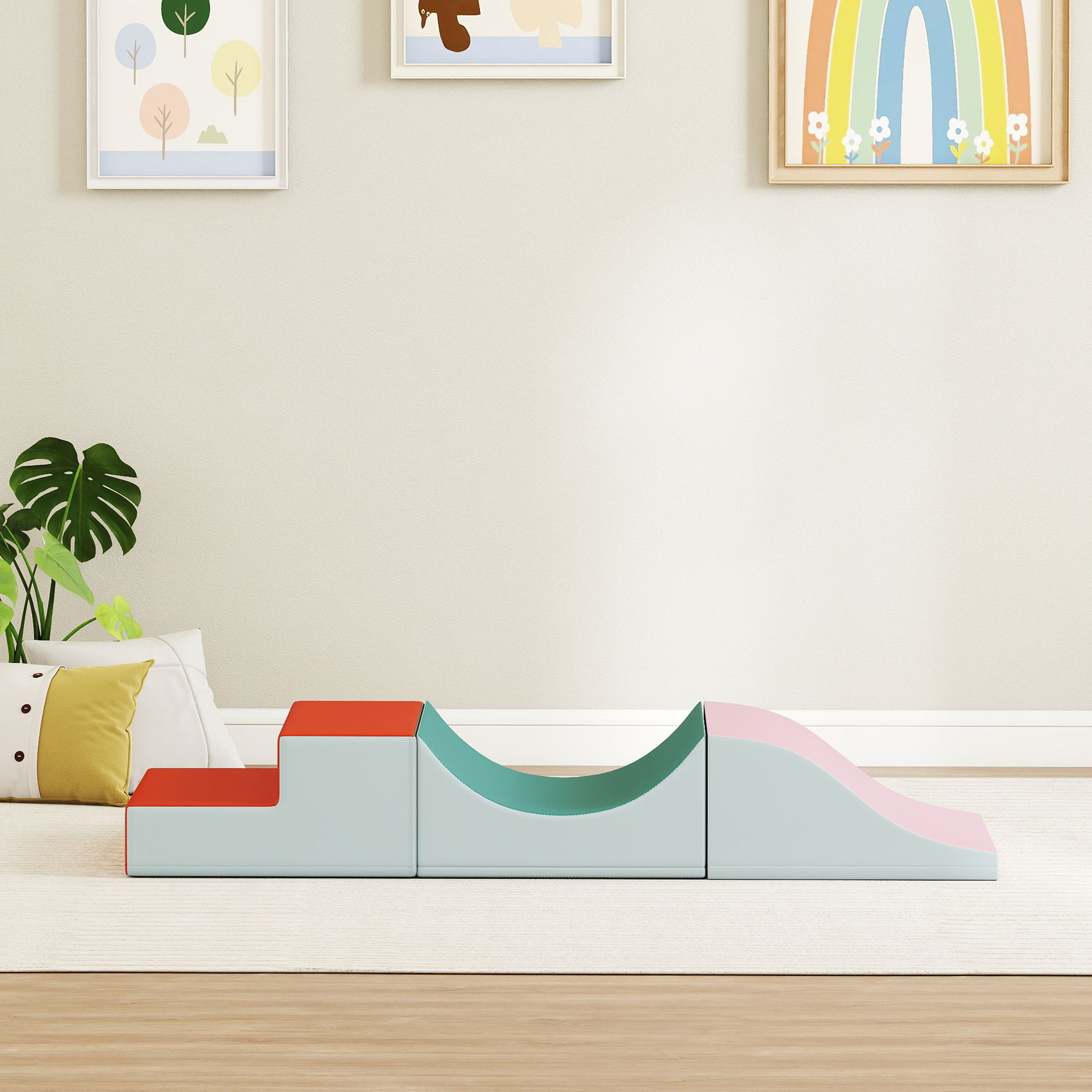 3-teiliges Kletter- und Krabbelset für Kleinkinder, Kunstleder, Schaumstoff, Hellgrau