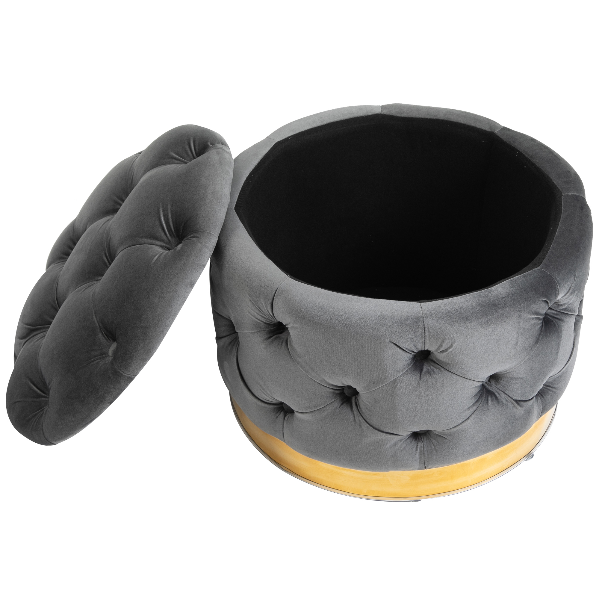 Vintage Hocker, Sitzhocker Truhenbank Fußbank Fußhocker mit Stauraum, Polsterhocker, Metall, Schaumstoff, Kohlegrau, 55 x 55 x 42 cm