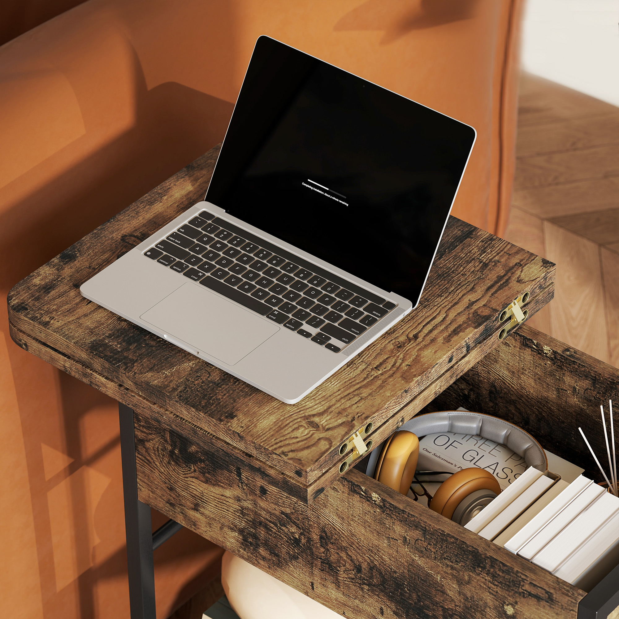 Beistelltisch Nachttisch mit Steckdosenleiste, 2 Ebenen, USB-Anschlüssen Stauraum 60 x 29,8 x 58,5 cm Rustikal Braun