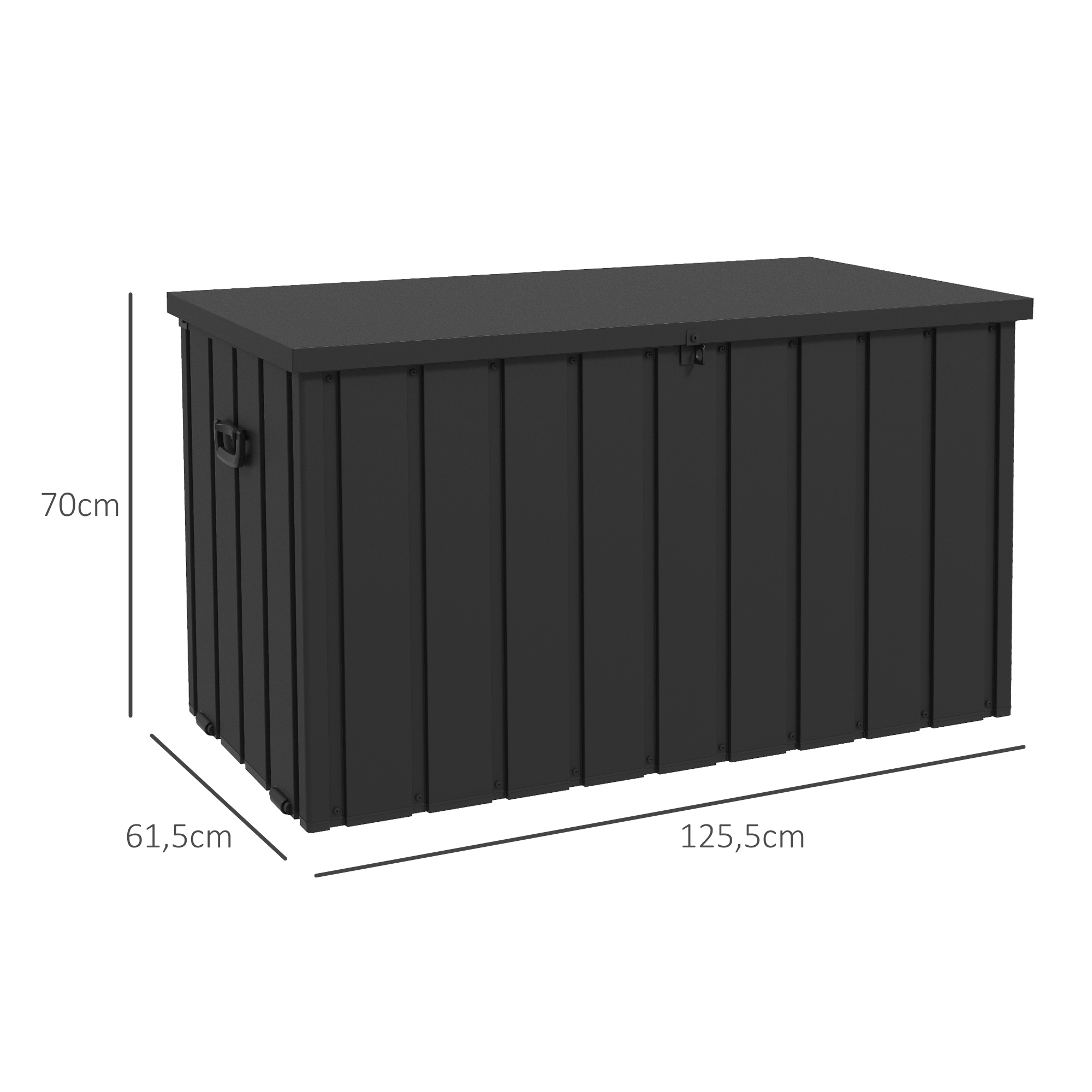 Aufbewahrungsbox, Gartentruhe, 450L Stauraum, 2 Räder, Stahlrahmen, 125x61x70 cm, Dunkelgrau