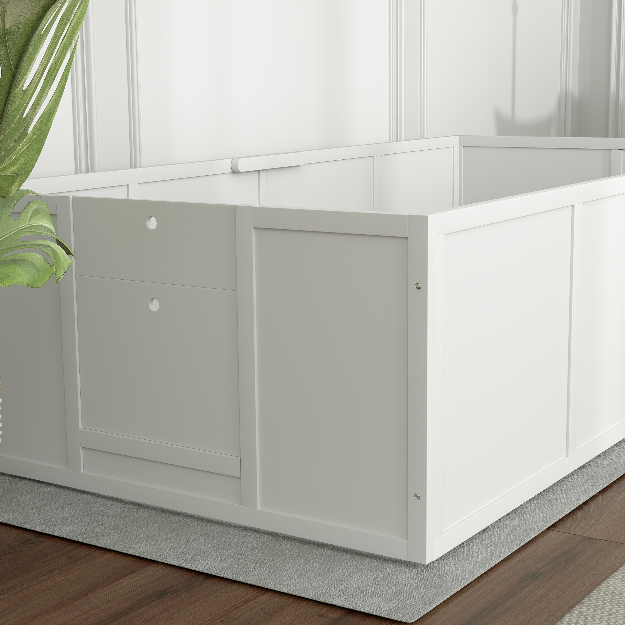 Hunde-Wurfbox für Hunde und Welpen, mit verstellbaren Eingängen, für große und kleine Hunde, 196 x 96 x 48 cm, Weiß