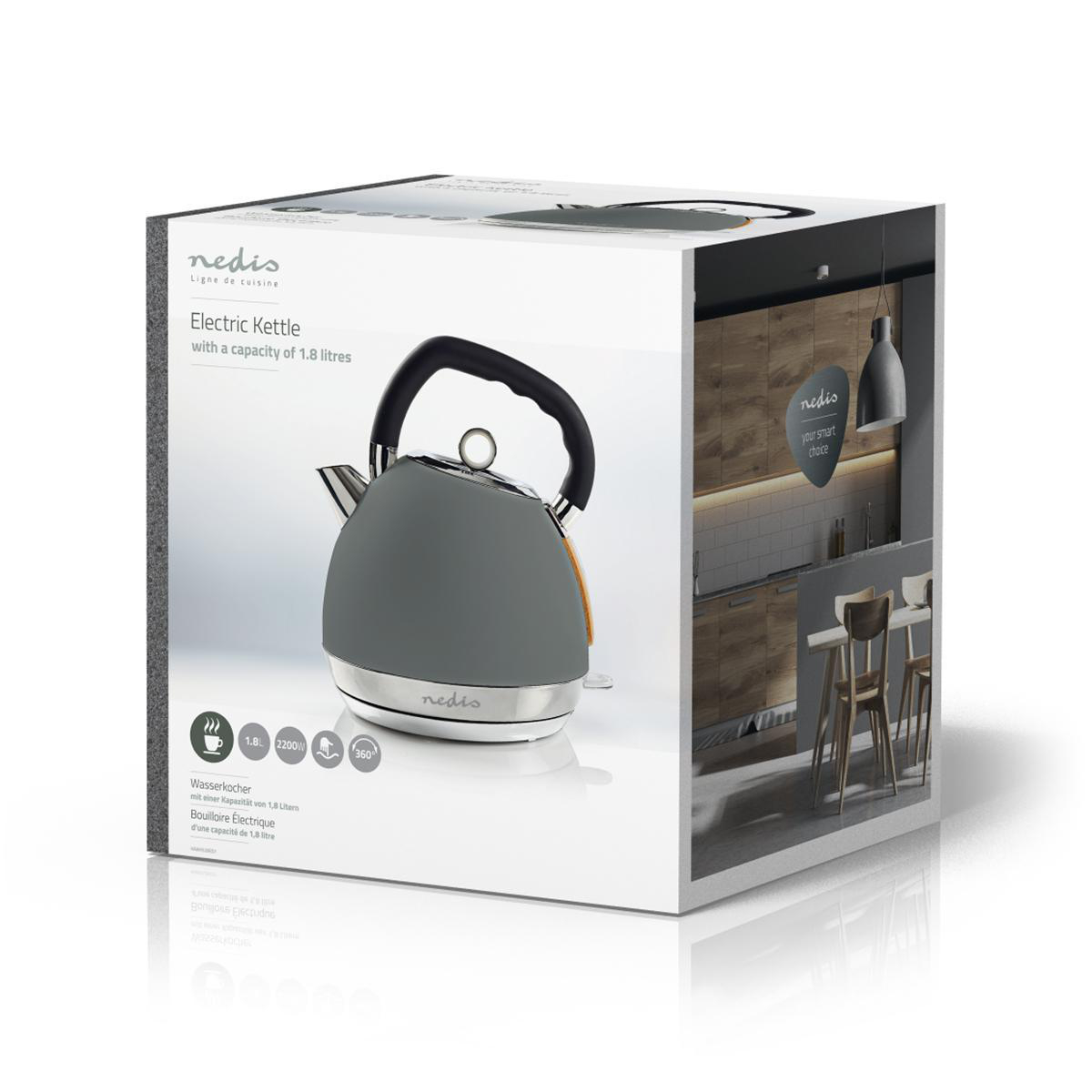 Wasserkocher | 1.8 l | Soft-Touch | Grau | Um 360 Grad drehbar | Verdecktes Heizelement | Strix Controller | Boil-dry protection