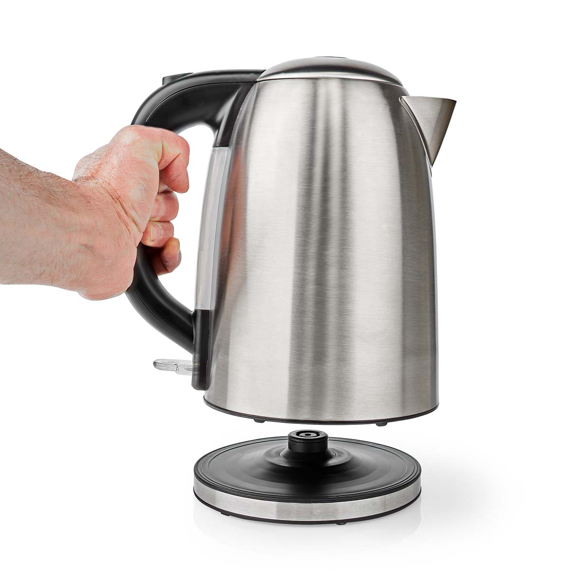 Wasserkocher | 1.7 l | Edelstahl | schwarz / Silber | Um 360 Grad drehbar | Verdecktes Heizelement | Strix Controller | Boil-dry protection