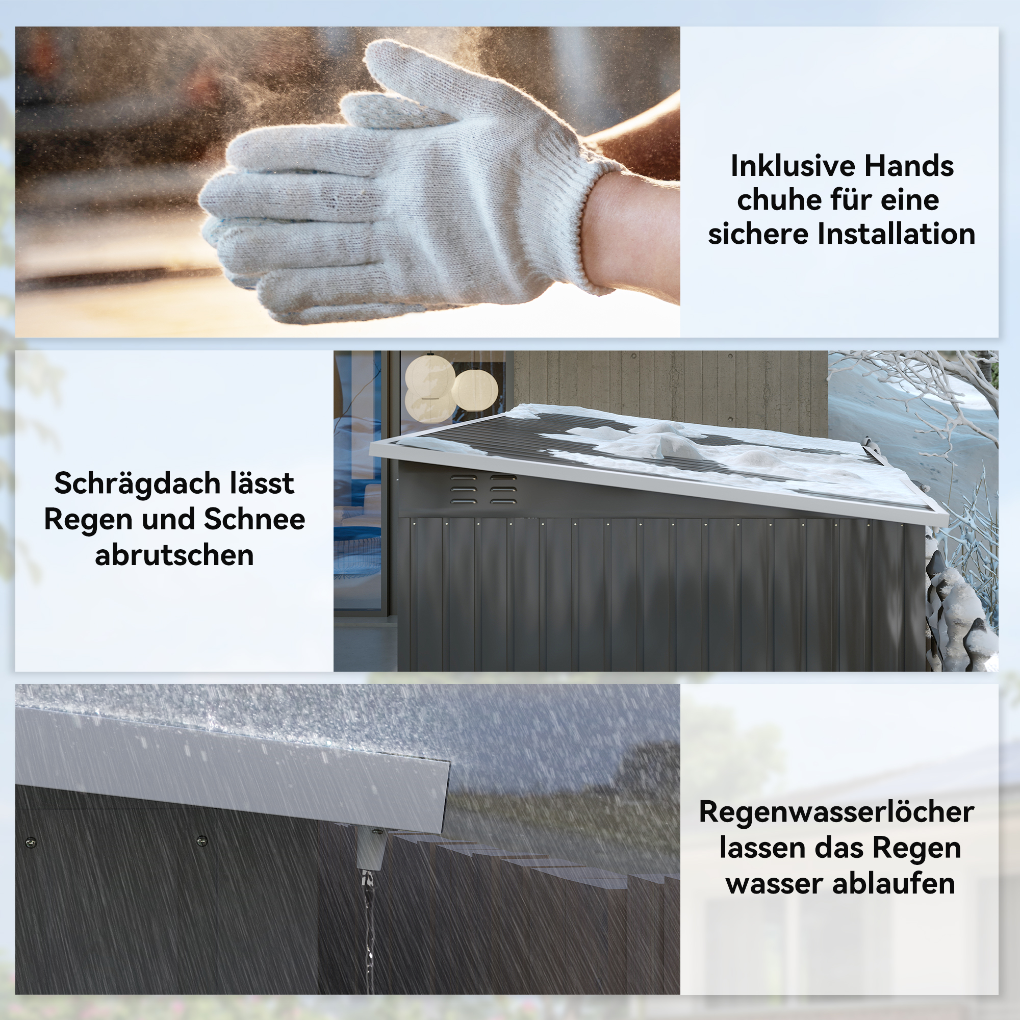 Metallschuppen zur Aufbewahrung von Gartengeräten, mit Fenster, breite Tür, 260 x 177 x 190 cm, Dunkelgrau