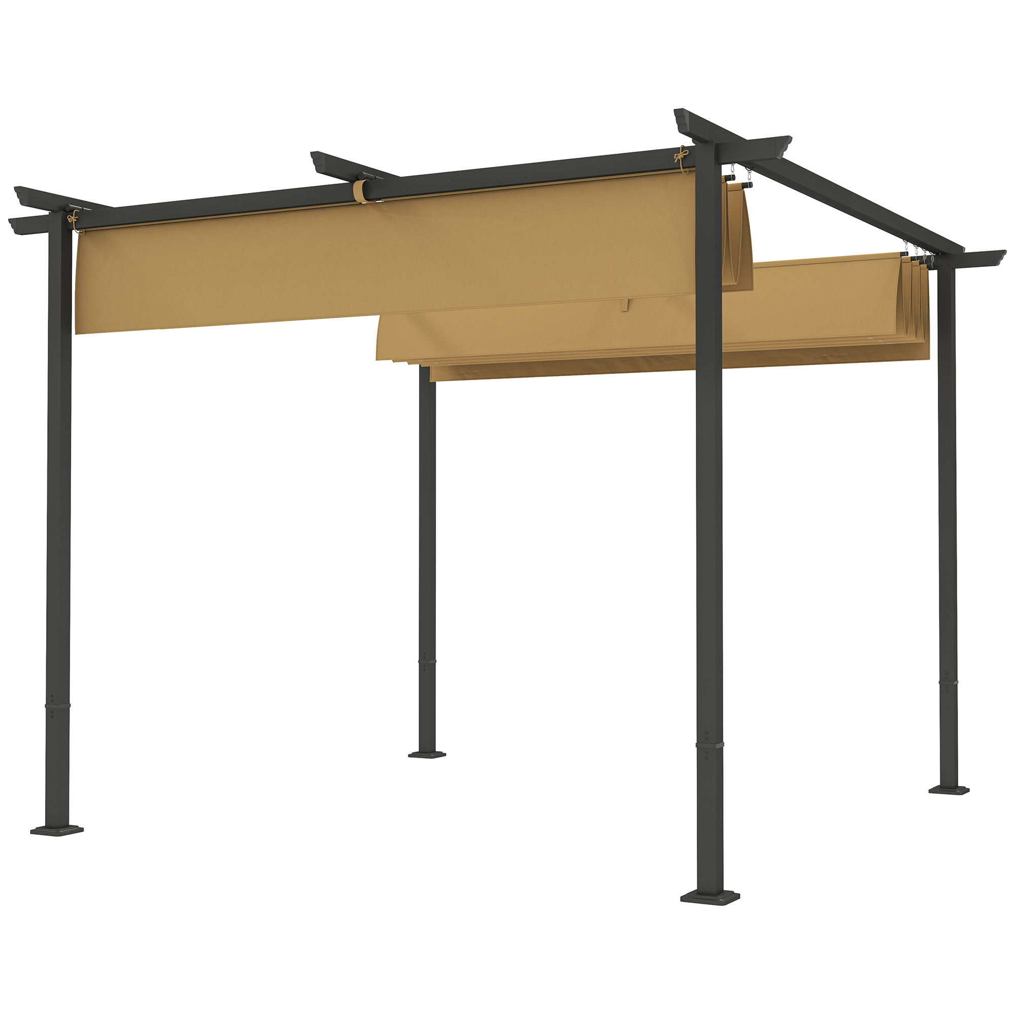 3 x 3 m Garten-Pergola mit verstellbarem Dach, Metallrahmen, UPF30+ Schutz, Sonnendach für Veranda, Terrasse, Beige