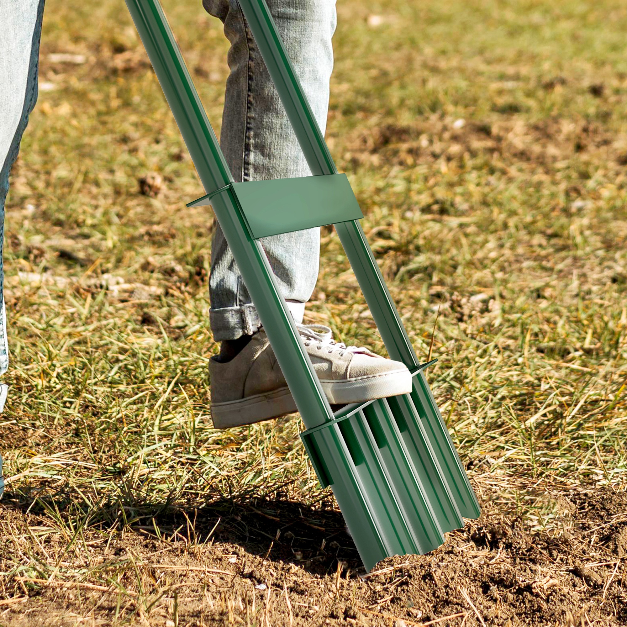 Rasenlüfter Aerifizierer für Rasen 30cm Breite Manuell Rasenbelüfter mit rutschfest Griff für Garten Höfe Dunkelgrün