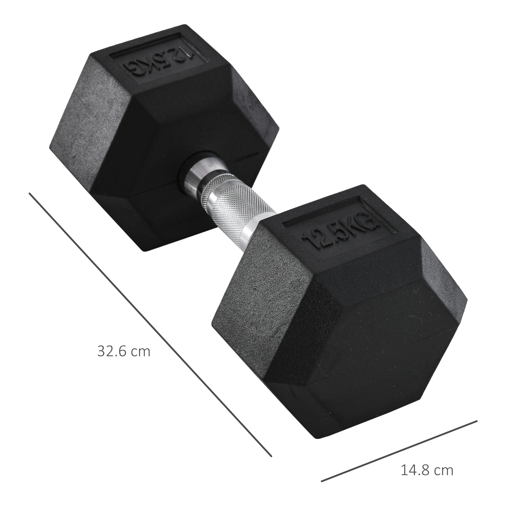 Hanteln mit gerändeltem Griff, Kurzhantel aus Gusseisen, 1 x 12,5 kg, Kurzhanteln für Männer und Frauen, Dumbbell für Zuhause, Fitnessstudio, Krafttraining