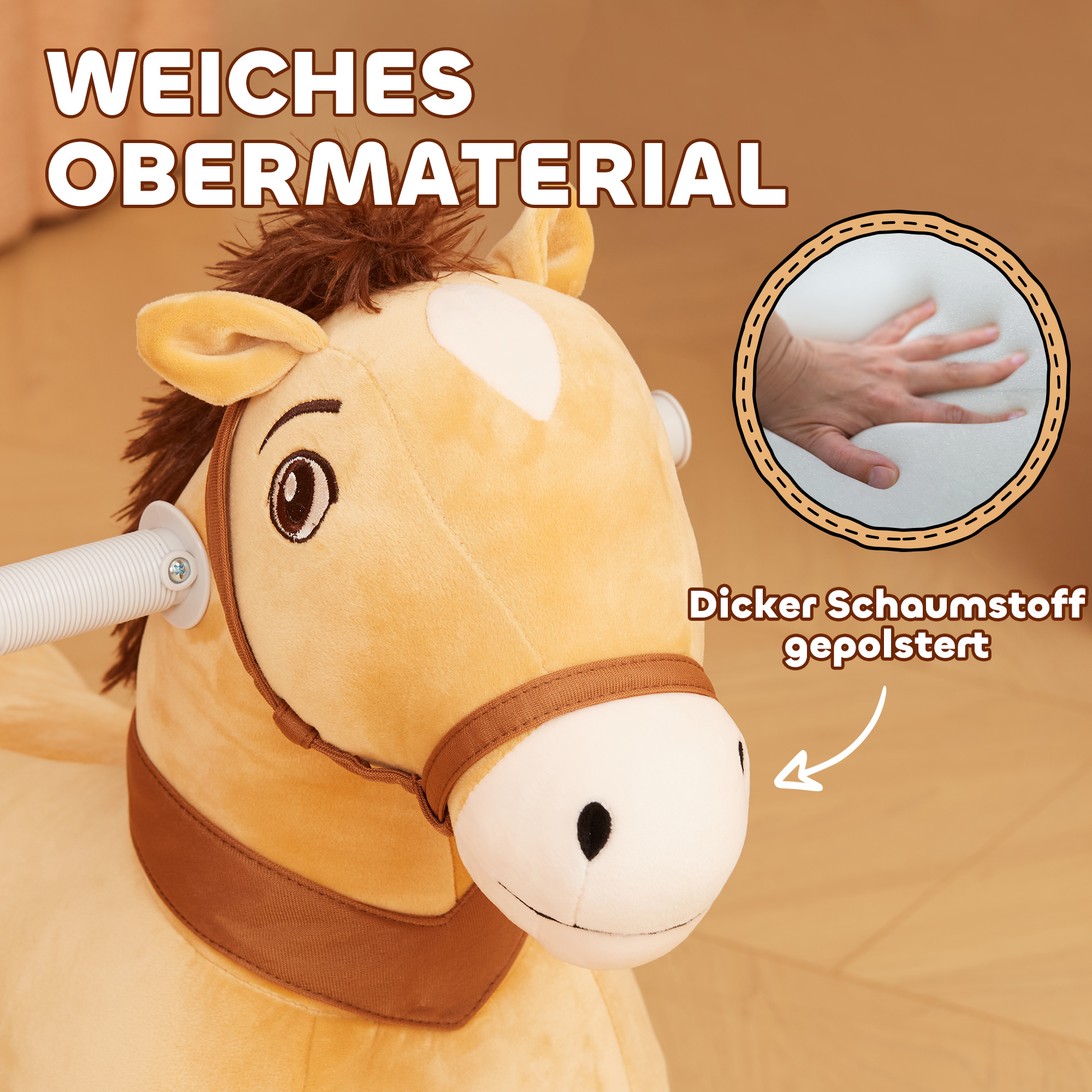 6V Elektrisches Reitpferd für Kinder, Batteriebetrieb, Mit Musikfunktion und Vorwärtsbewegung, 18-36 Monate, Braun