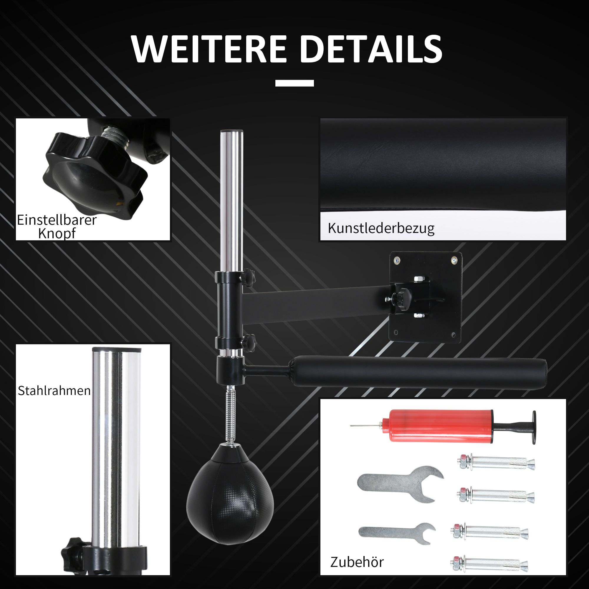 Boxgestell, mit Speedball, drehbarer Reflexstange, höhenverstellbar, klappbar, Stahl, 79 x 72 x 20cm