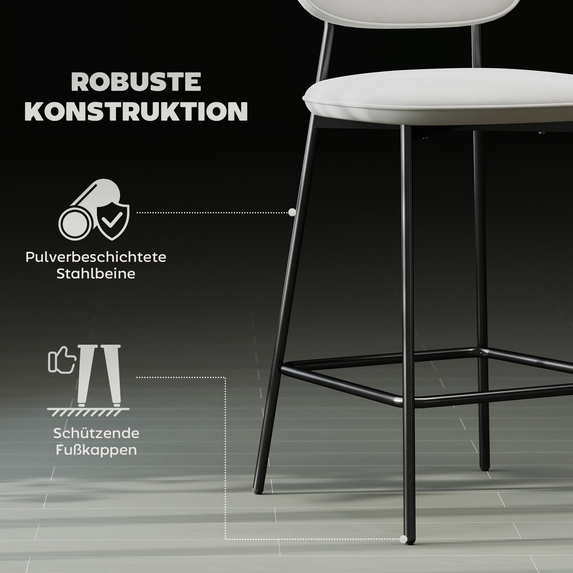 2er-Set Barhocker, Bistrohocker mit Fußstütze, Samt-Bezug, Stahlbeinen, für Esszimmer, 45 x 49 x 102 cm, Hellgrau