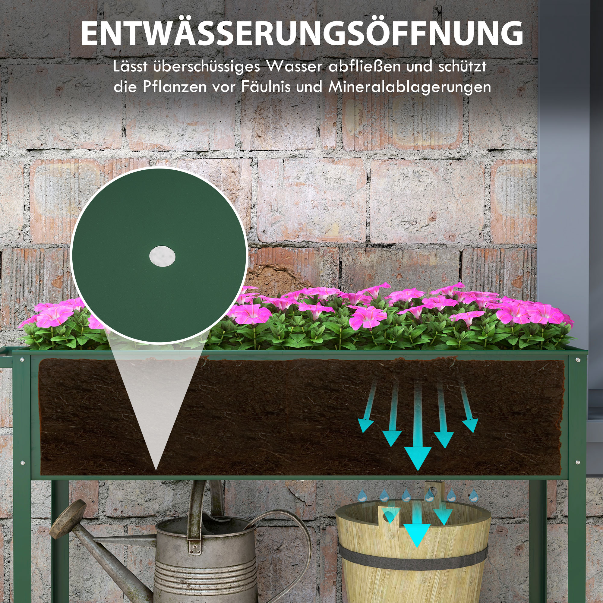 Hochbeet Pflanzbeet Pflanzkasten, 1 Ablage, 2 Rollen, 109 cm x 44 cm x 80 cm, Grün