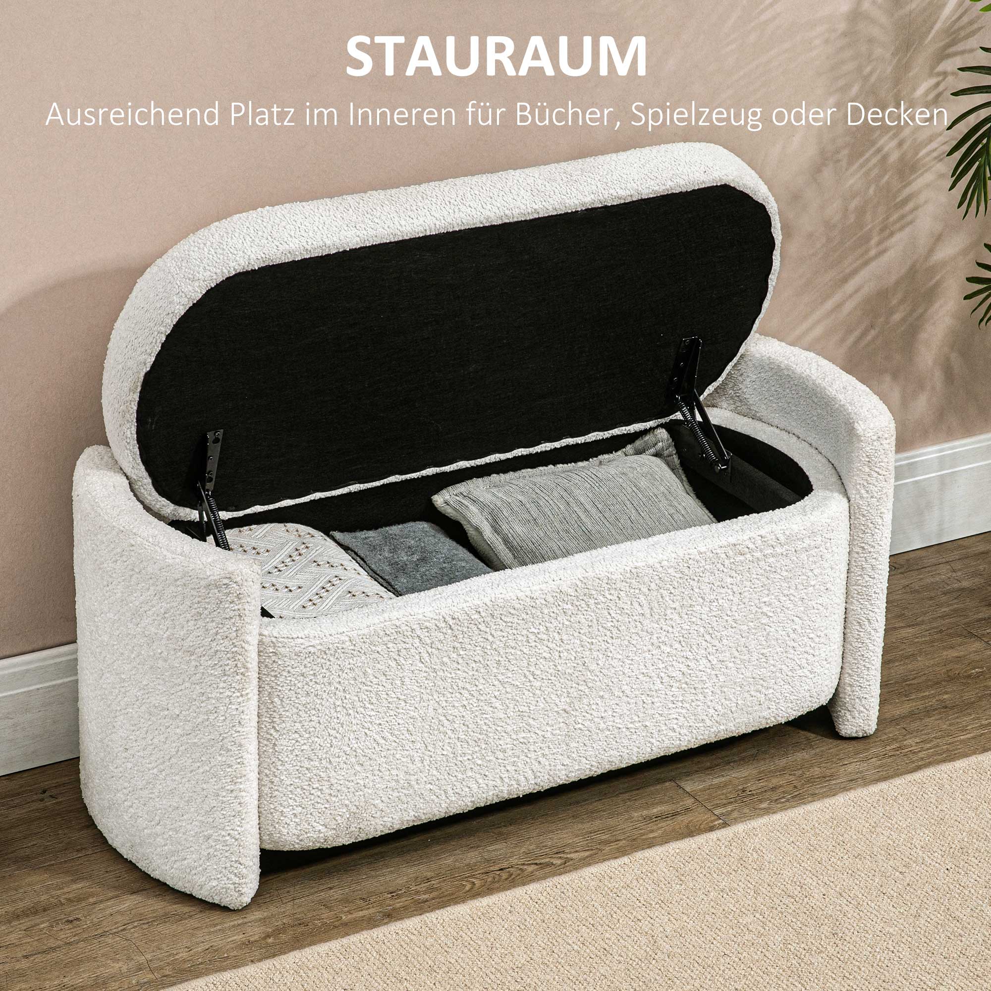 Sitzbank mit Stauraum Flurbank Schuhbank, gepolstert,  105 cm x 44 cm x 45,5 cm, Creme/Beige