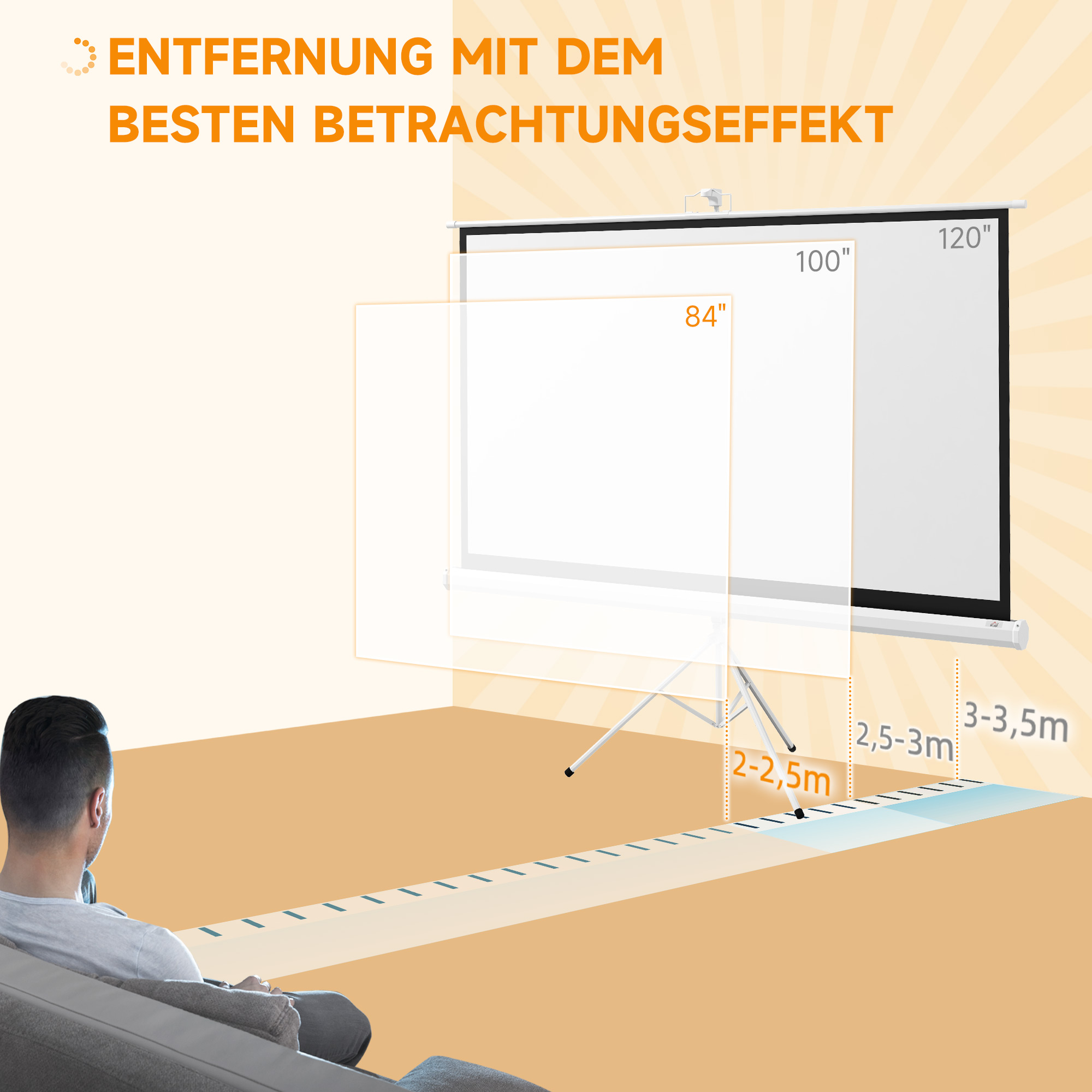 Beamer Leinwand mit Stativ 186 x 105 cm 84 Zoll 16:9 HD 4K Rollo-Leinwand