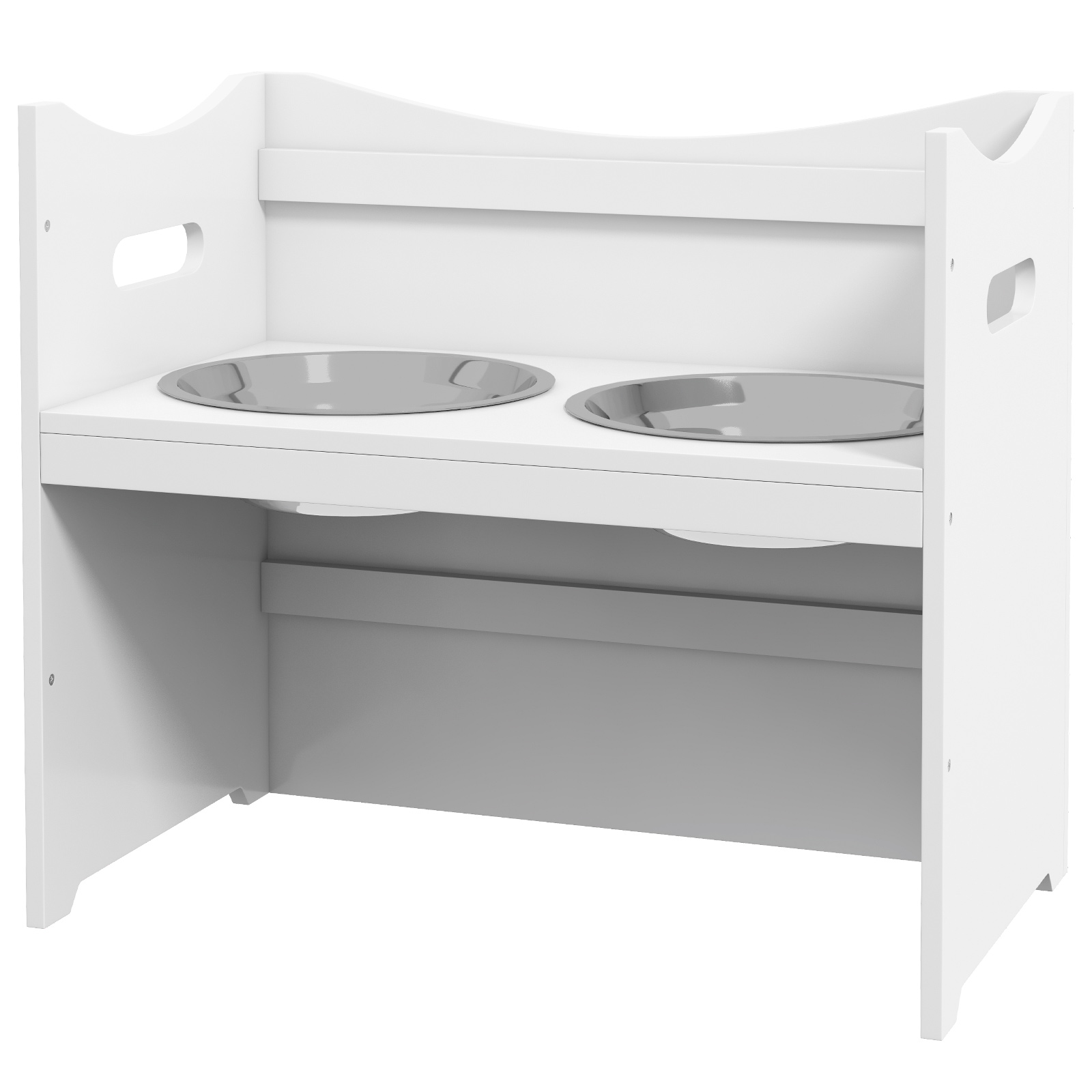 Futterstation für Hunde, 2 Edelstahlnäpfe, höhenverstellbar, 54x31,5x47cm, Weiß