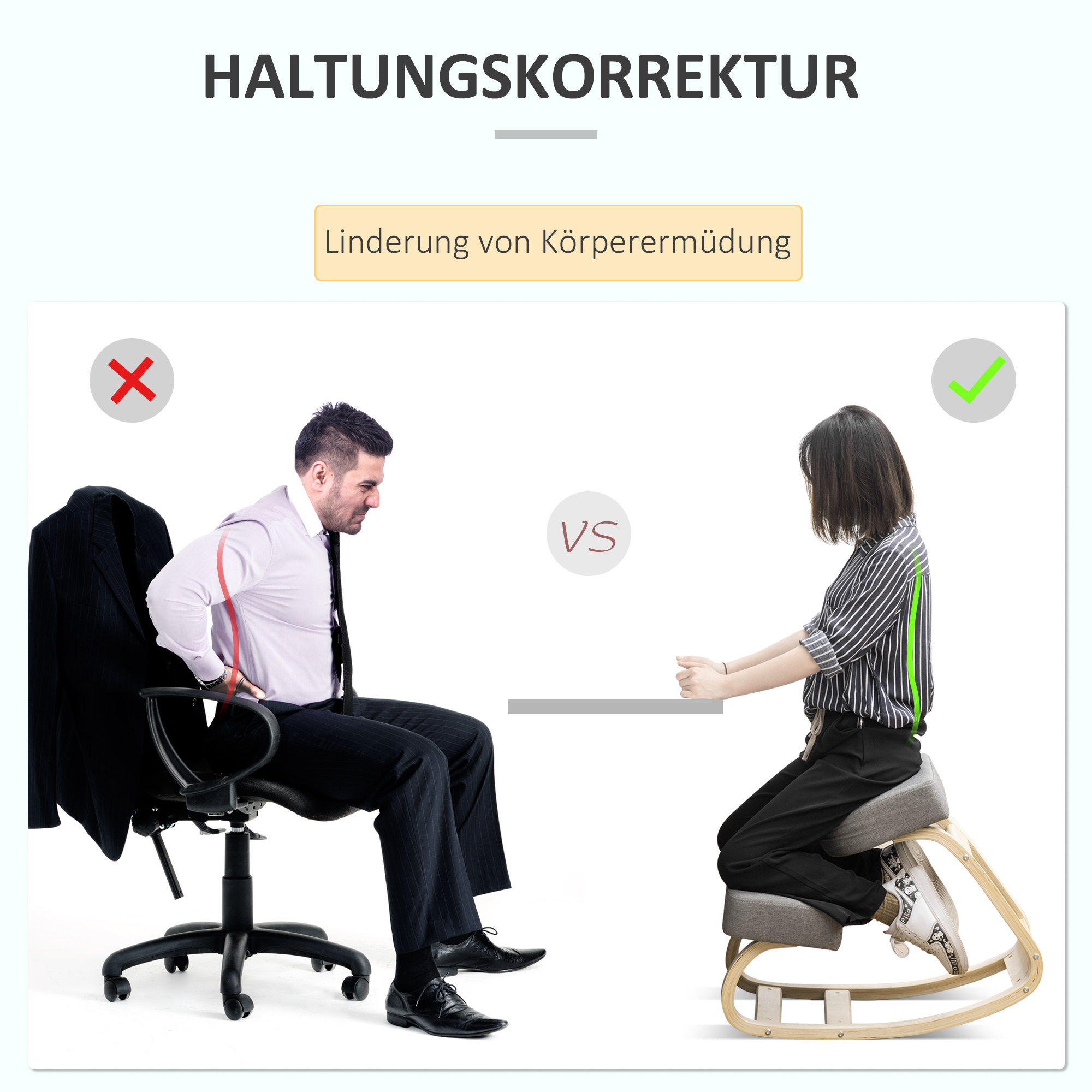Kniestuhl, ergonomischer Sitzhocker, Polsterhocker für gesunde Sitzhaltung, Birkenholz, 120 kg belastbar, Grau